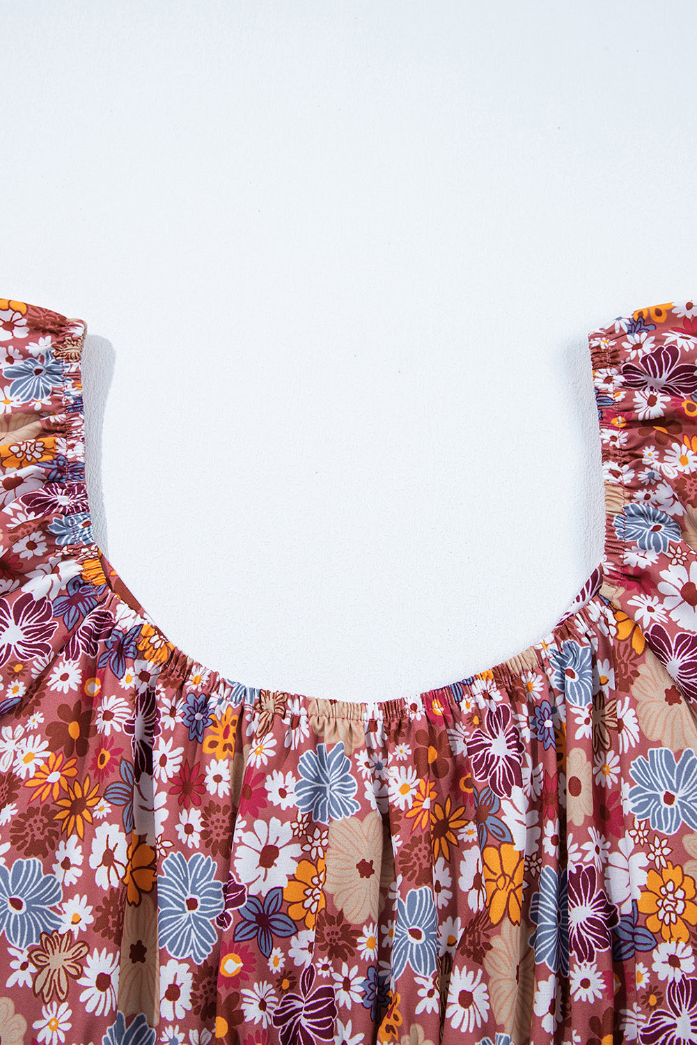 Red Floral Puff Sleeve Square Neck Knot Open Back Mini Dress eAura