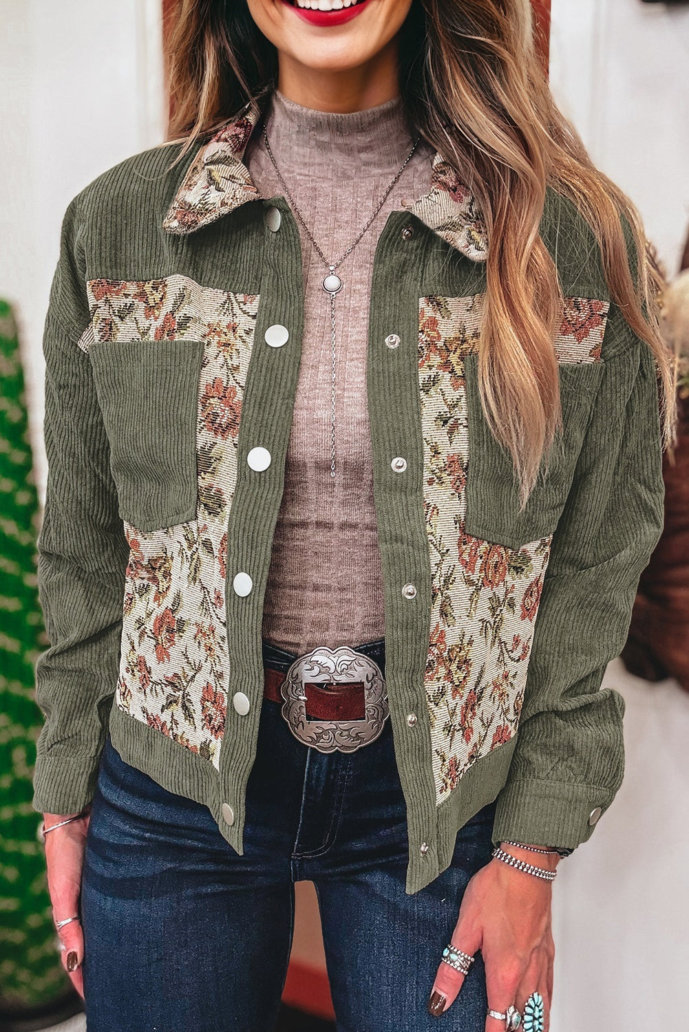 Ribbed Retro Floral Patchwork Shirt Style Jacket Dear-Lover Dropshipping