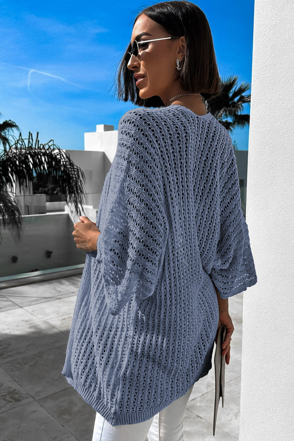 Black Hollow-out Bracelet Sleeve Knit Cardigan eAura