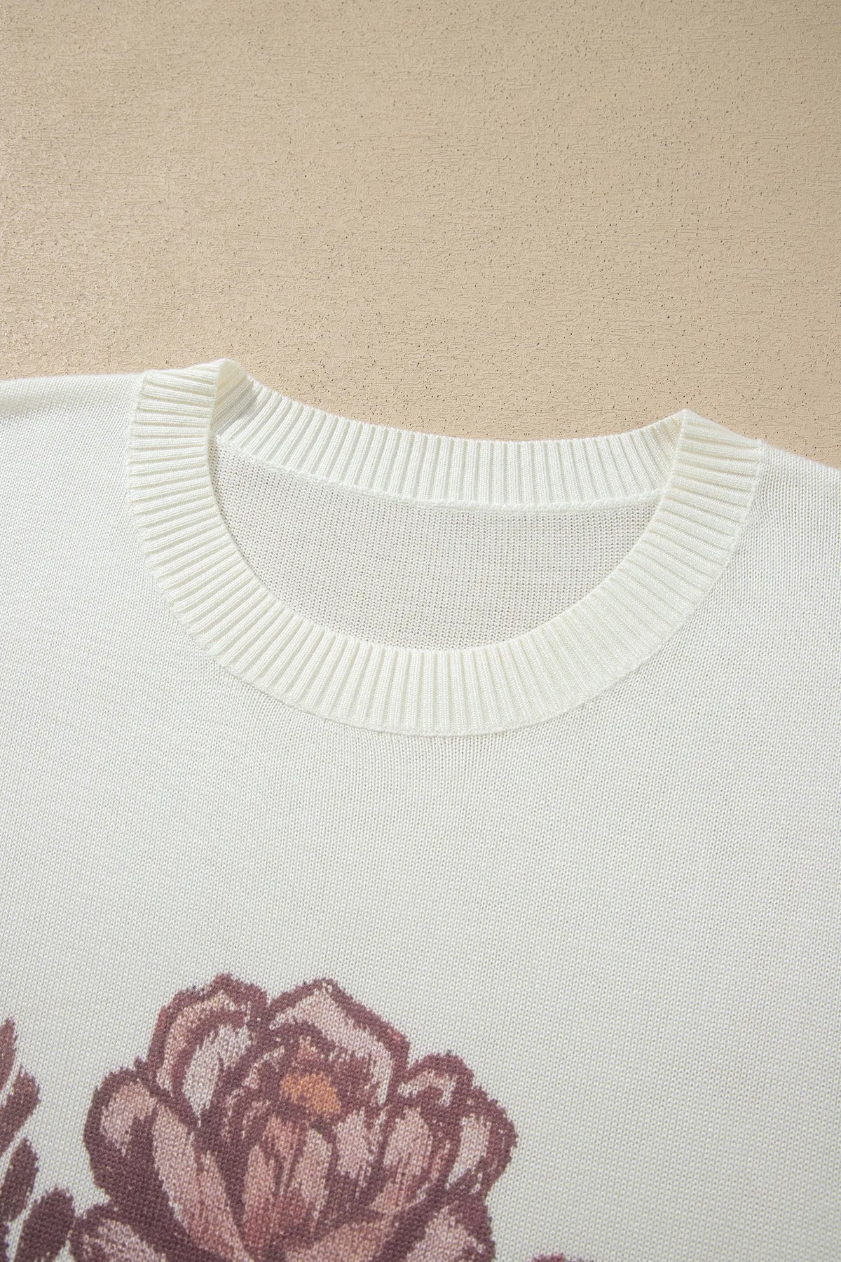 Western Floral Dropped Shoulder Lightweight Knit Sweater – White