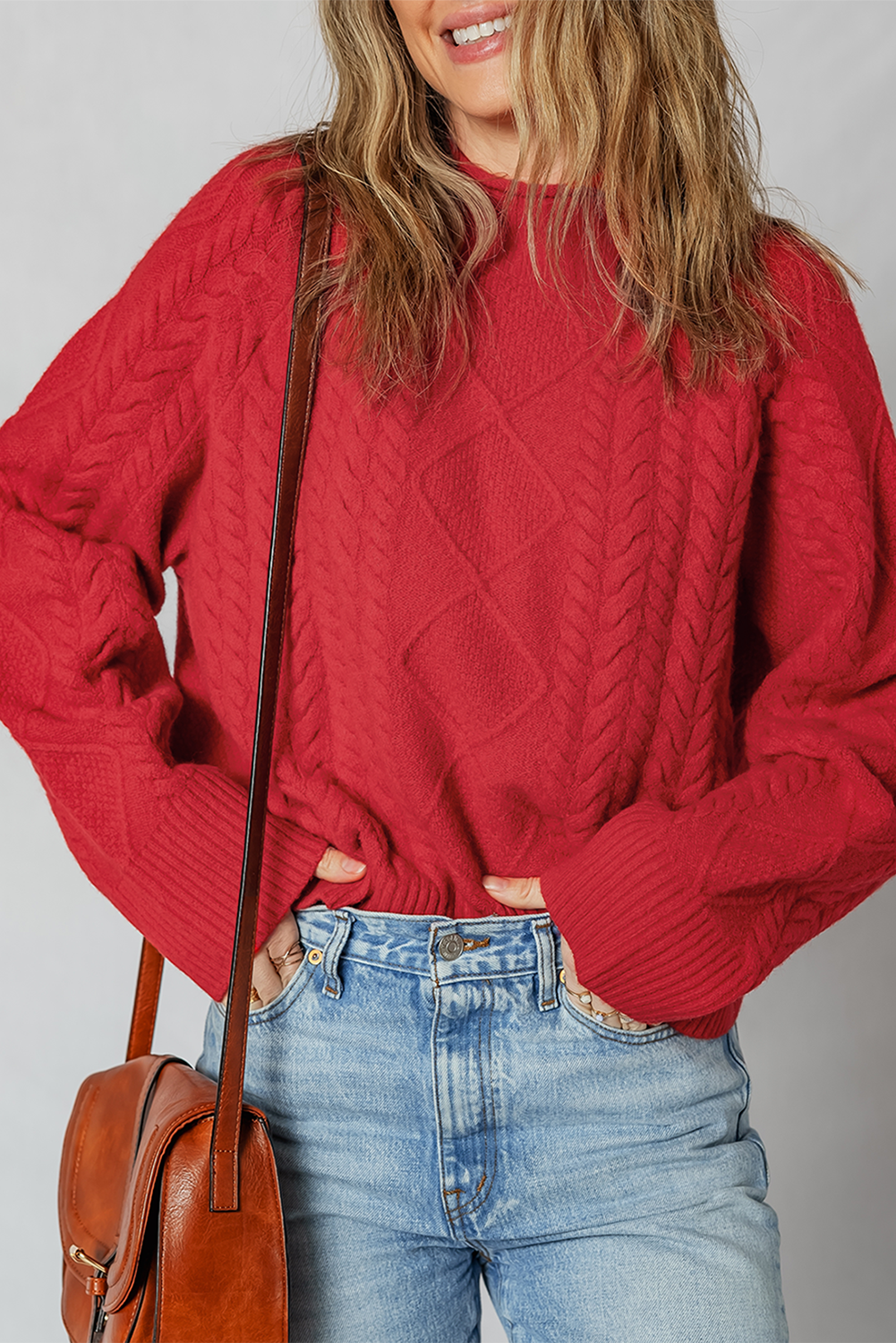 Red Cable Knit Baggy Sweater Dear-Lover Dropshipping