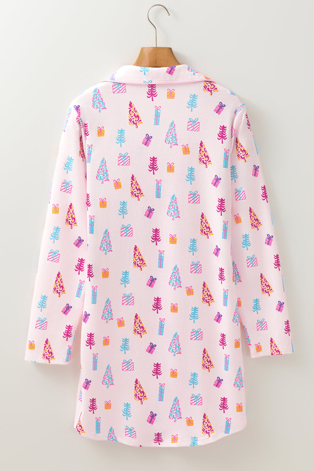 Pink Christmas Twinkle Tree Print Shirt Nightie Sleep Dress eAura