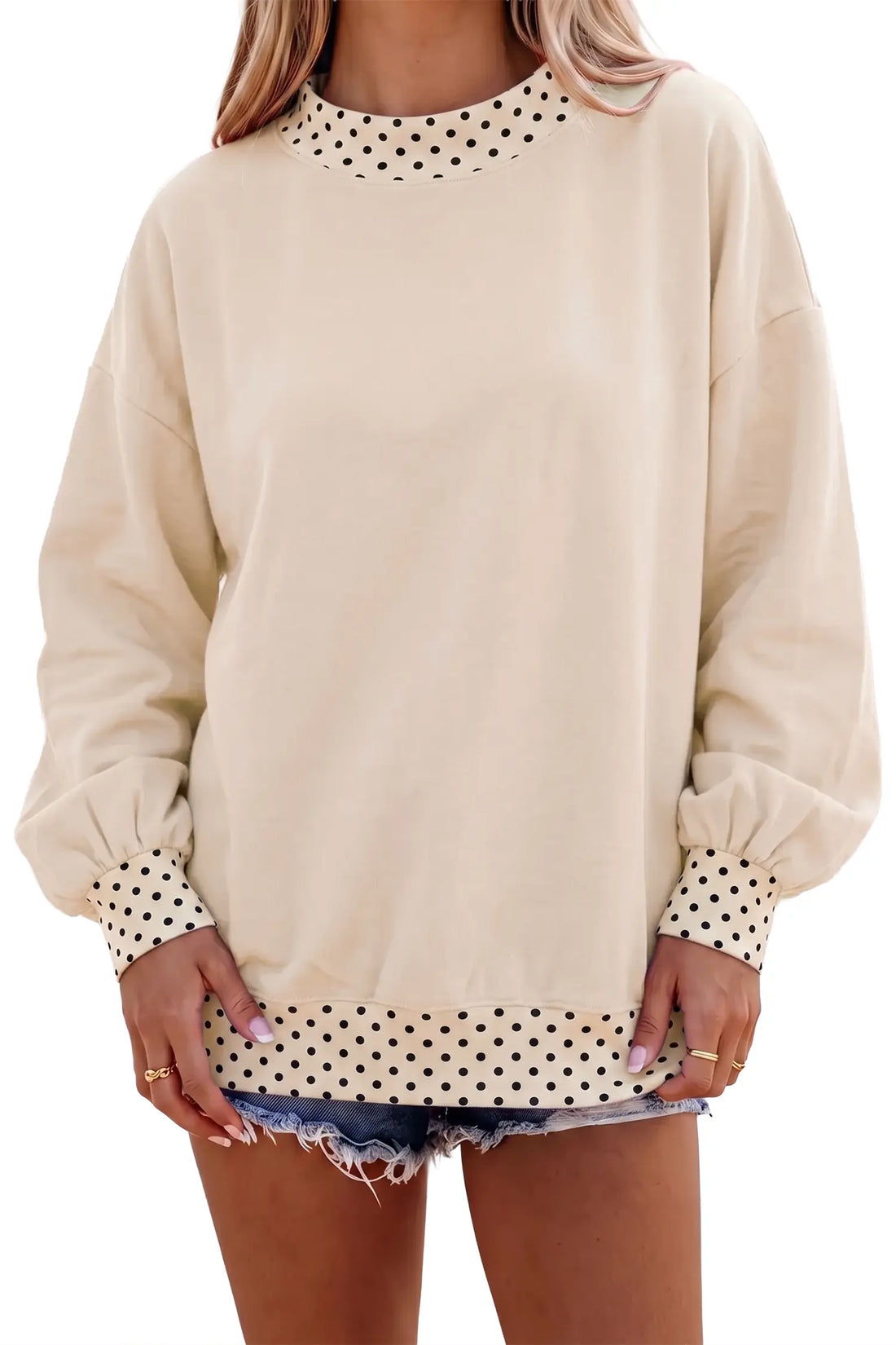 Jet Stream Colorblock Polka Dot Contrast Trim Oversized Sweatshirt
