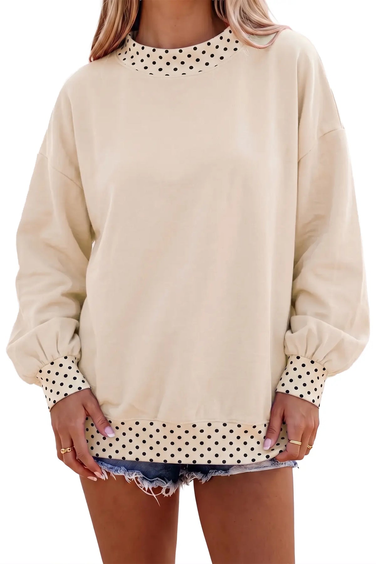 Jet Stream Colorblock Polka Dot Contrast Trim Oversized Sweatshirt