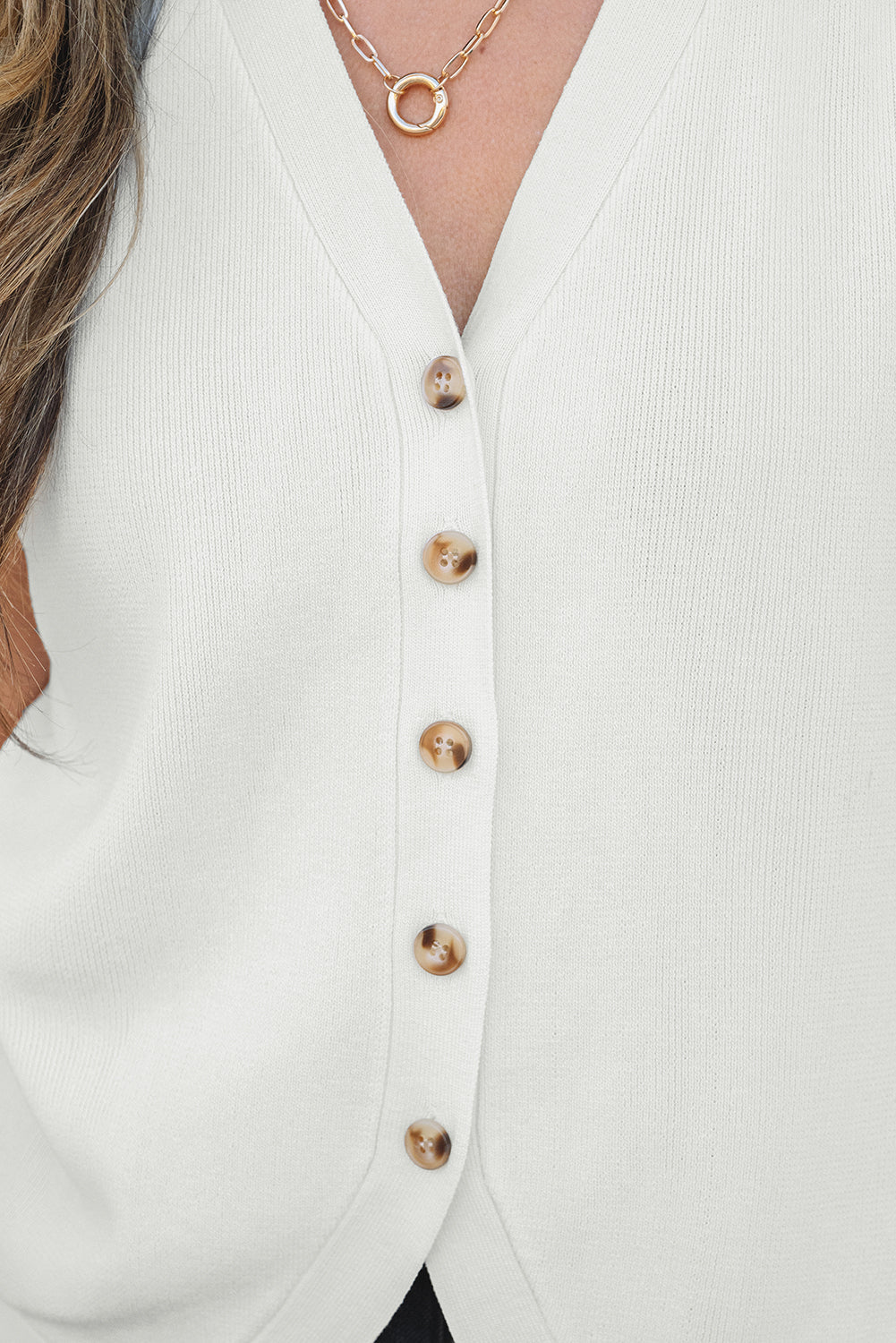 White V Neck Buttoned Sweater Vest eAura