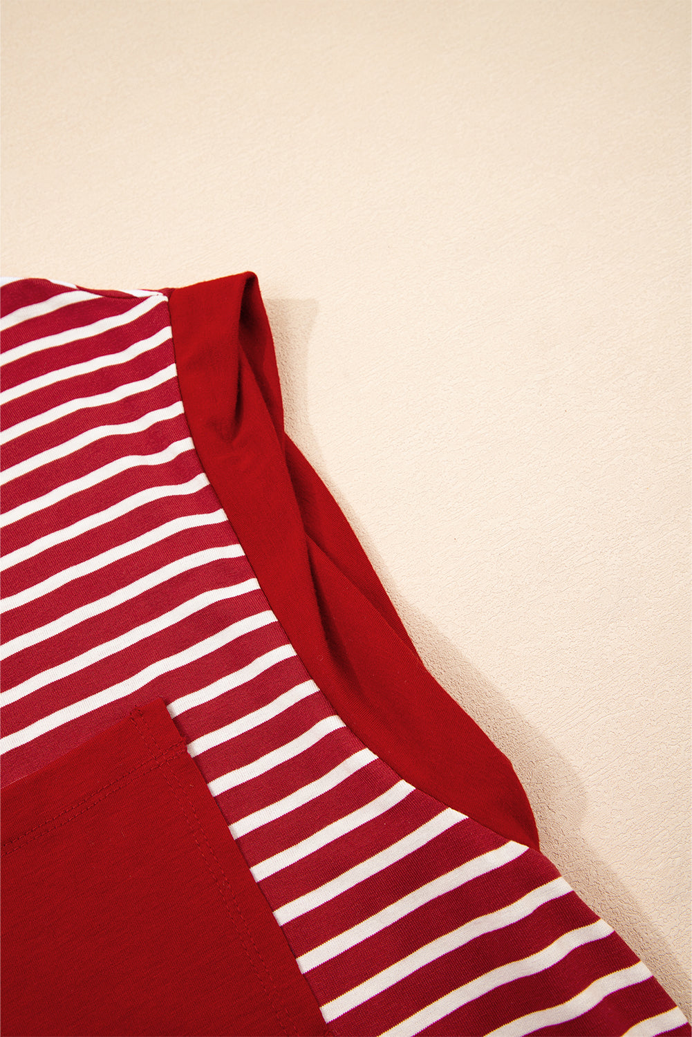 Red Stripe Chest Pocket Patch Round Neck Tank Top eAura