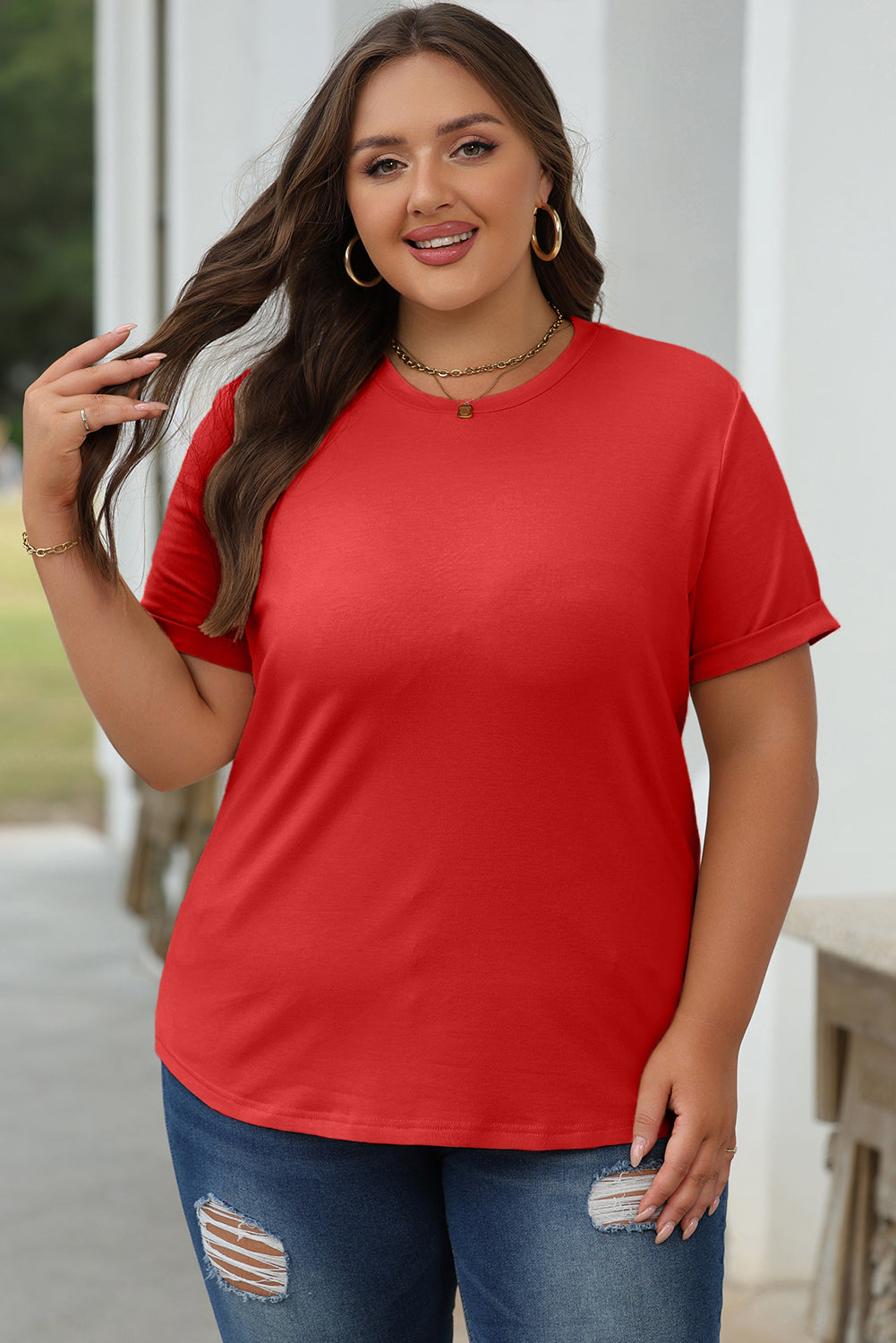 Casual Plain Crew Neck Tee T-Shirt
