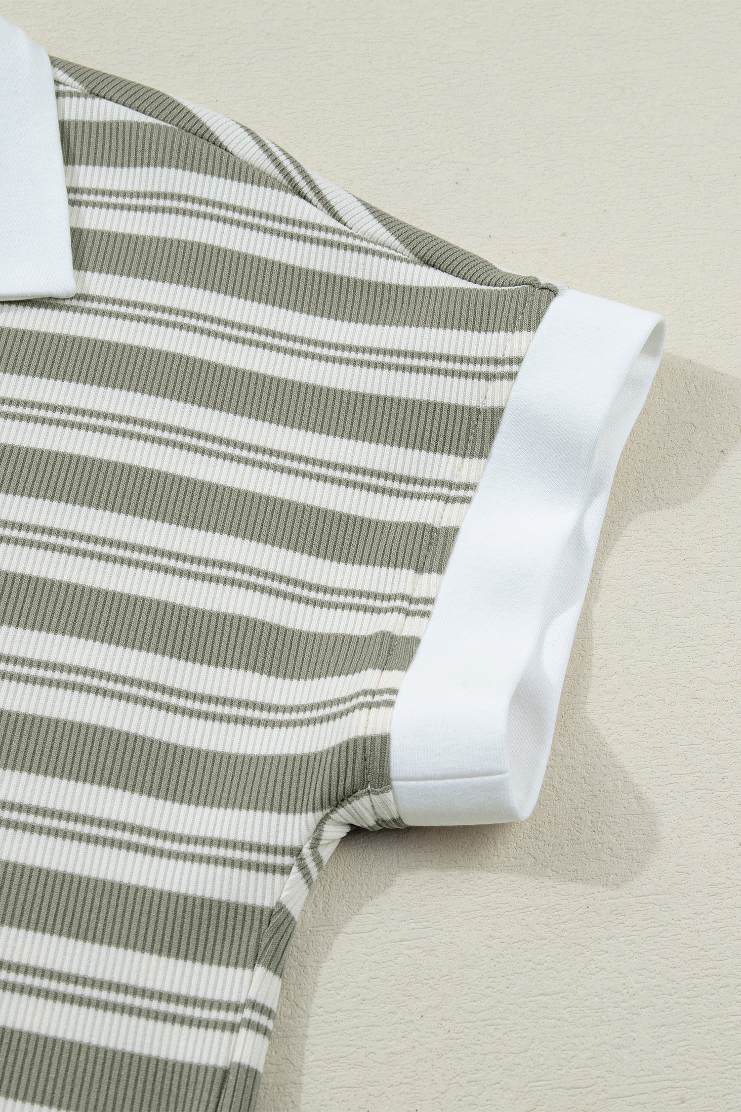 Stripe Collared V-Neck Short Sleeve T-Shirt Midi Dress with Pockets