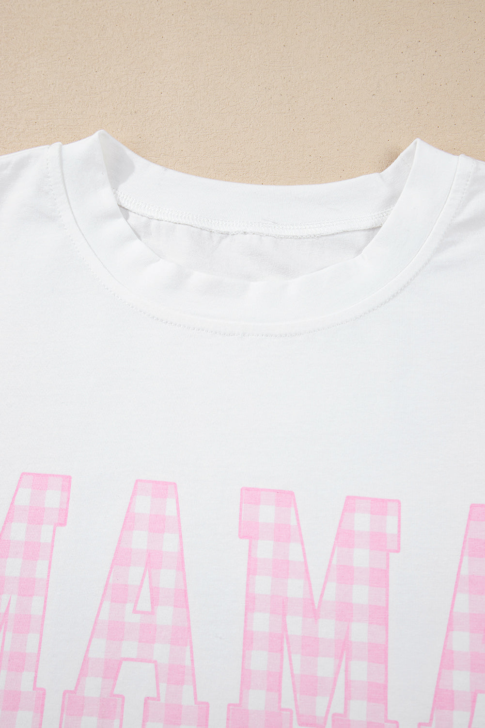 White MAMA Printed Tee and Plaid Shorts Lounge Set eAura