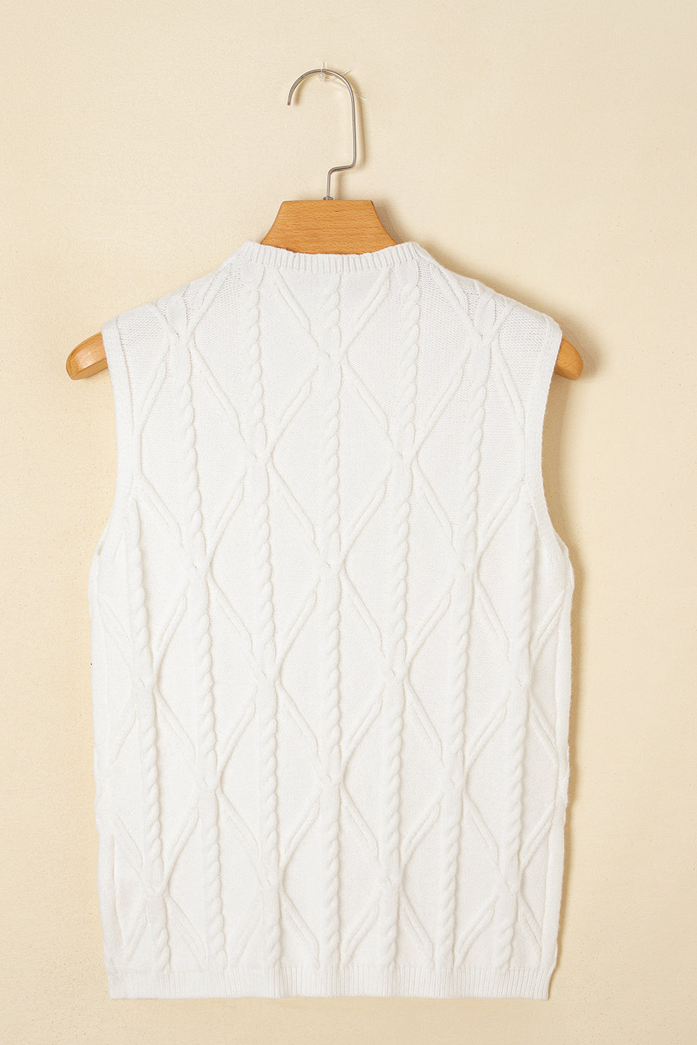 White Pearled High Neck Textured Knit Sweater Vest eAura