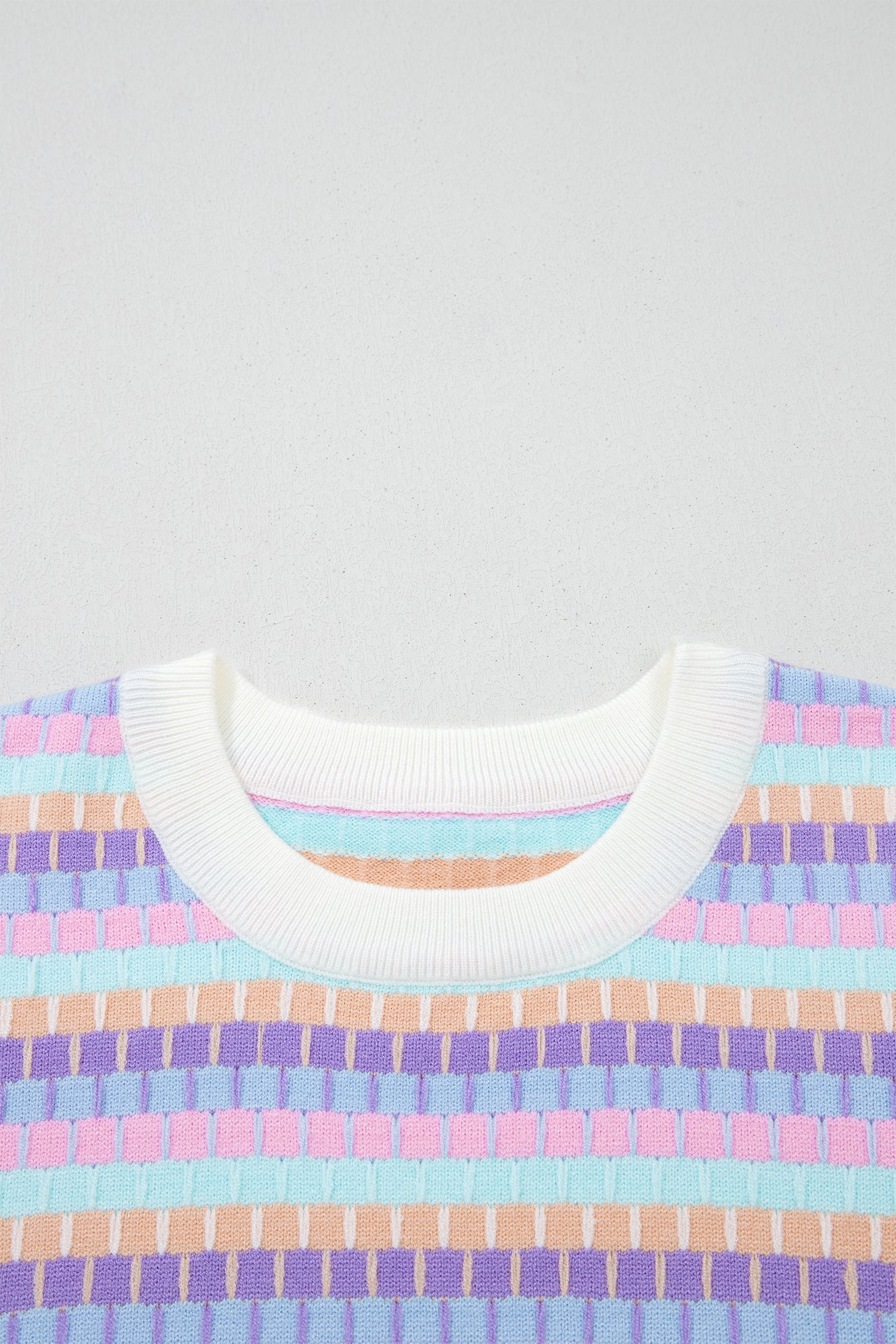 Abstract Striped Knit Short Sleeve Sweater