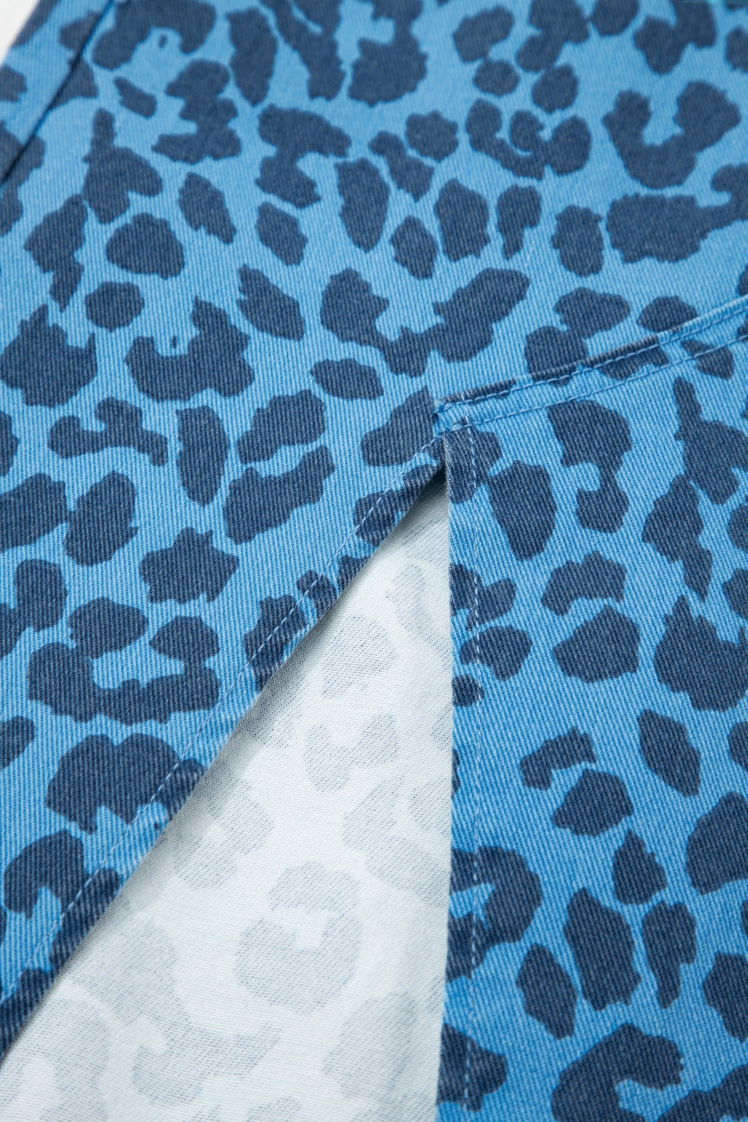 Leopard Denim Frayed Split Denim Midi Skirt - eAura