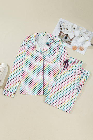White Heart Print Long Sleeve Pyjama Set - eAura