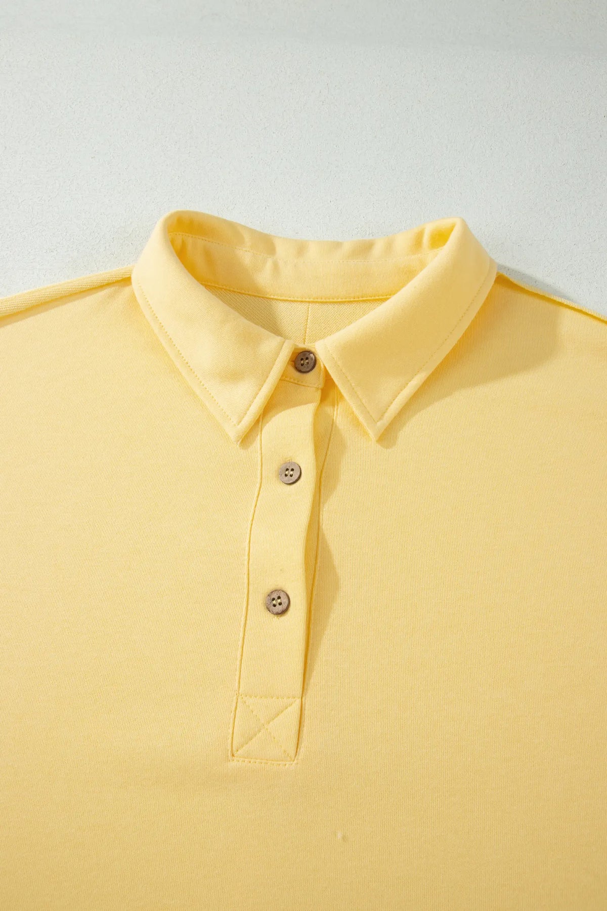 Cream Solid Colour Polo Tee Elastic Waist Shorts Plus Size Outfit – Yellow
