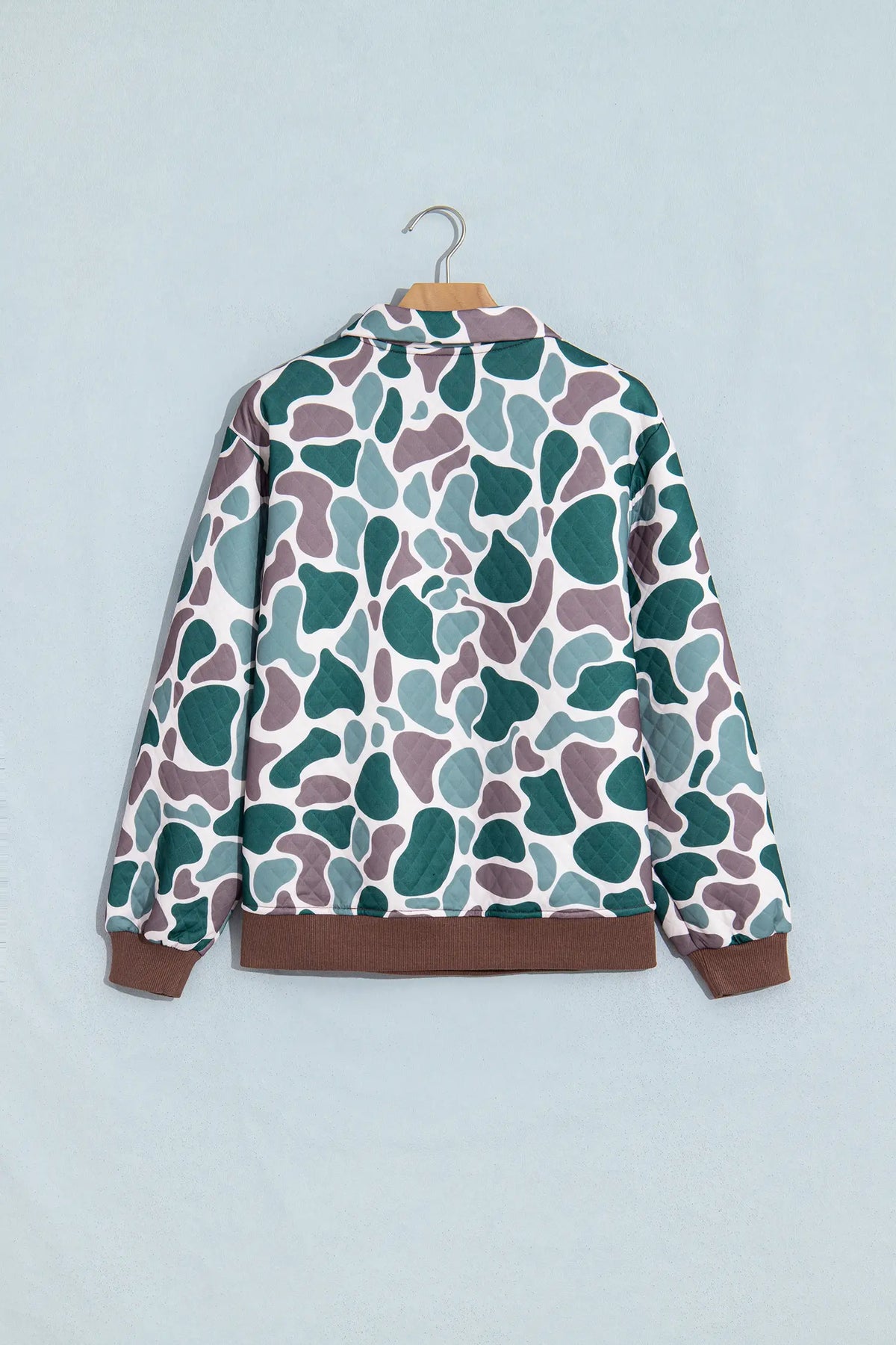 Retro Camouflage Pattern Colour Block Detail Button Pullover Sweatshirt – Multicolour