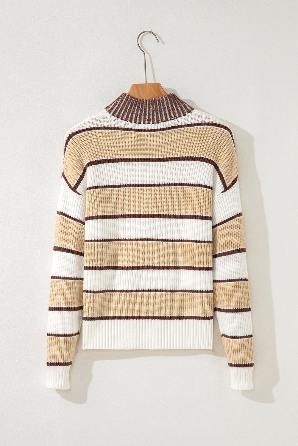 Stripe Half Zip Drop Shoulder Sweater - eAura
