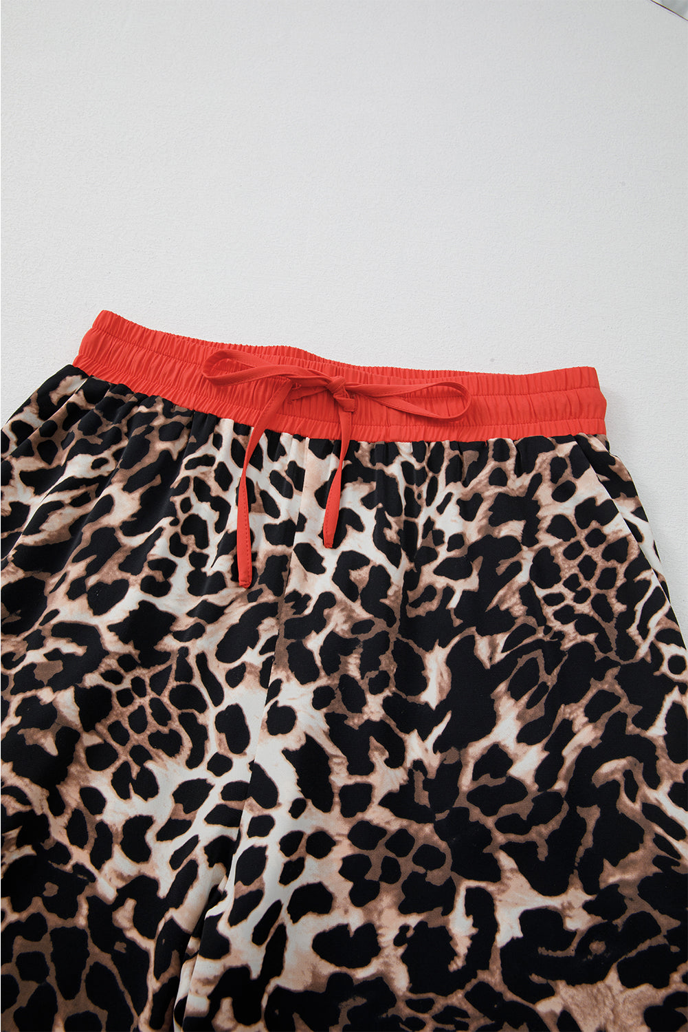 Brown Animal Print Colour Contrast Edge Loose Fit Trousers Set eAura