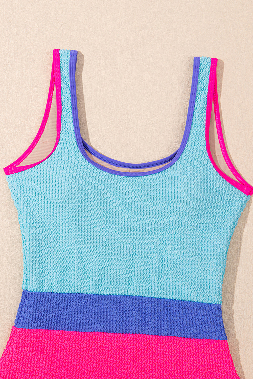 Iceland Blue Textured Color Block Patchwork One Piece Swimsuit - eAura