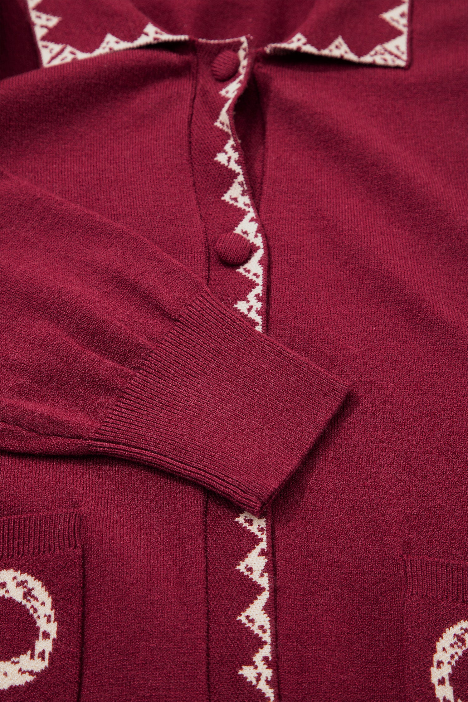 Bow Pocket Collar Long Sleeve Knit Cardigan – Burgundy