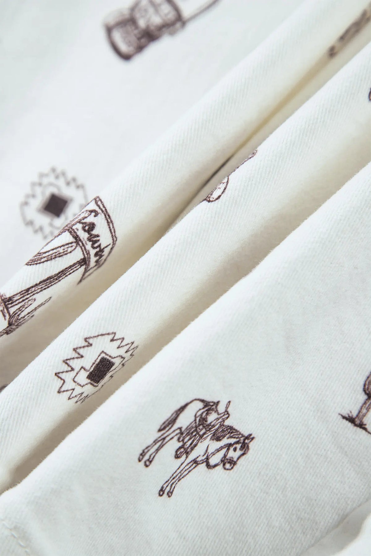 Western Print Cactus Horse Bull Denim Skirt – White