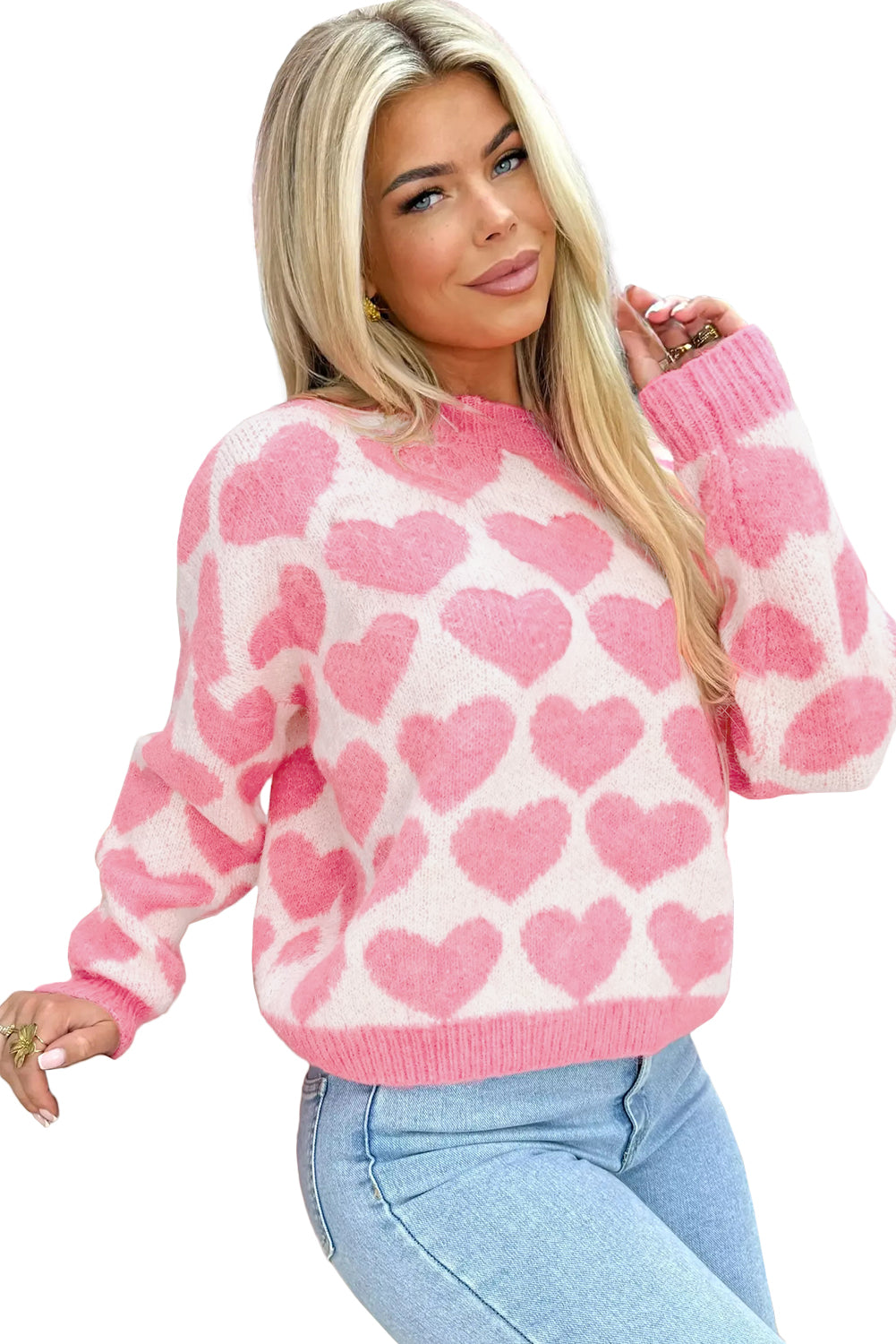 Pink Love Heart Valentine Knit Sweater - Sweaters & Cardigans/Sweaters