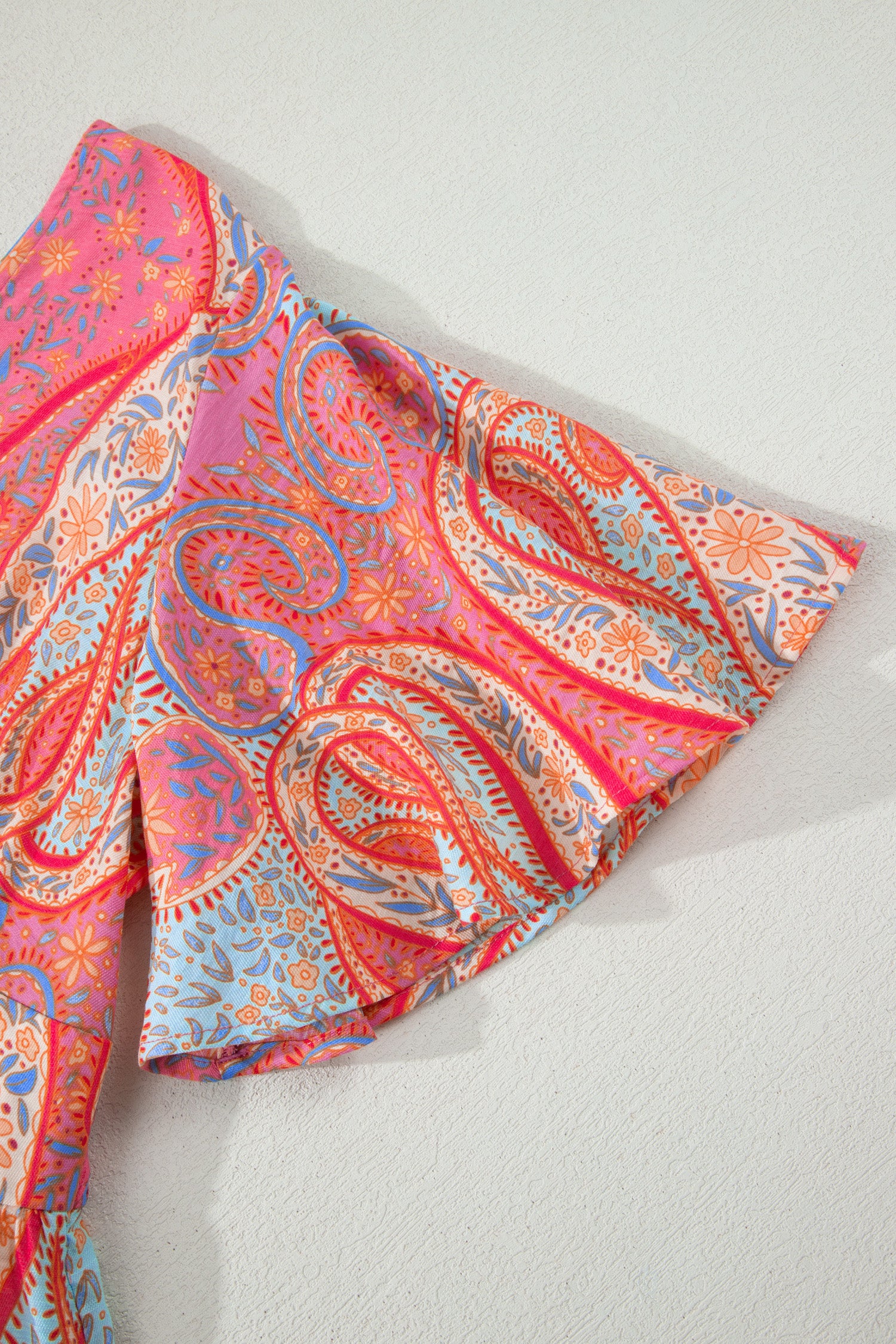 Paisley Print V-Neck Short Sleeve Boho Maxi Dress with Ruffle Details – Multicolour