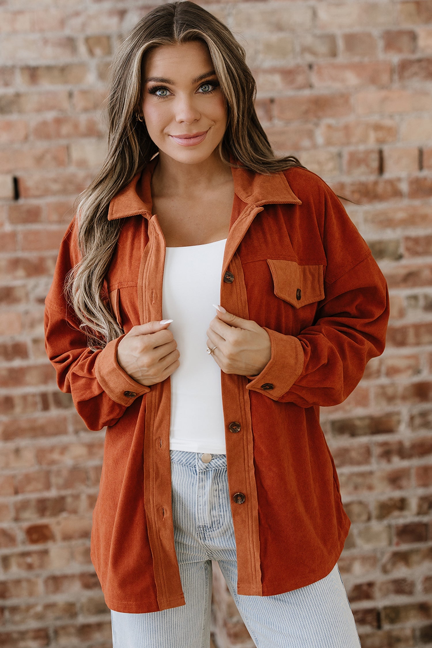 Drop Shoulder Casual Shacket With Pockets - Outerwear/Jackets