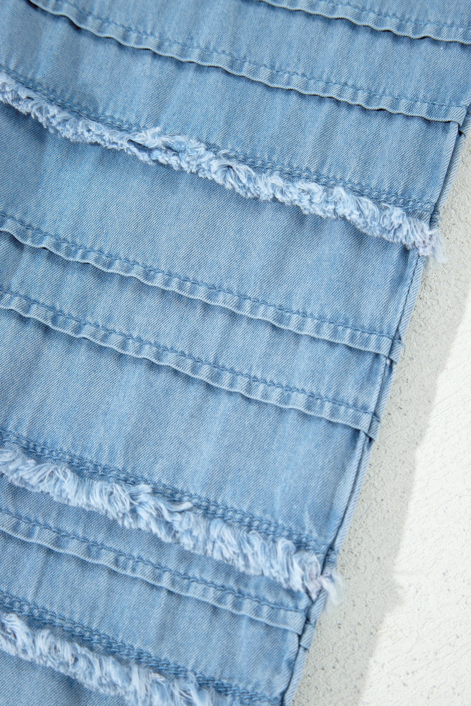 Beau Ruffled Hem Wide Leg Chambray Pants – Blue