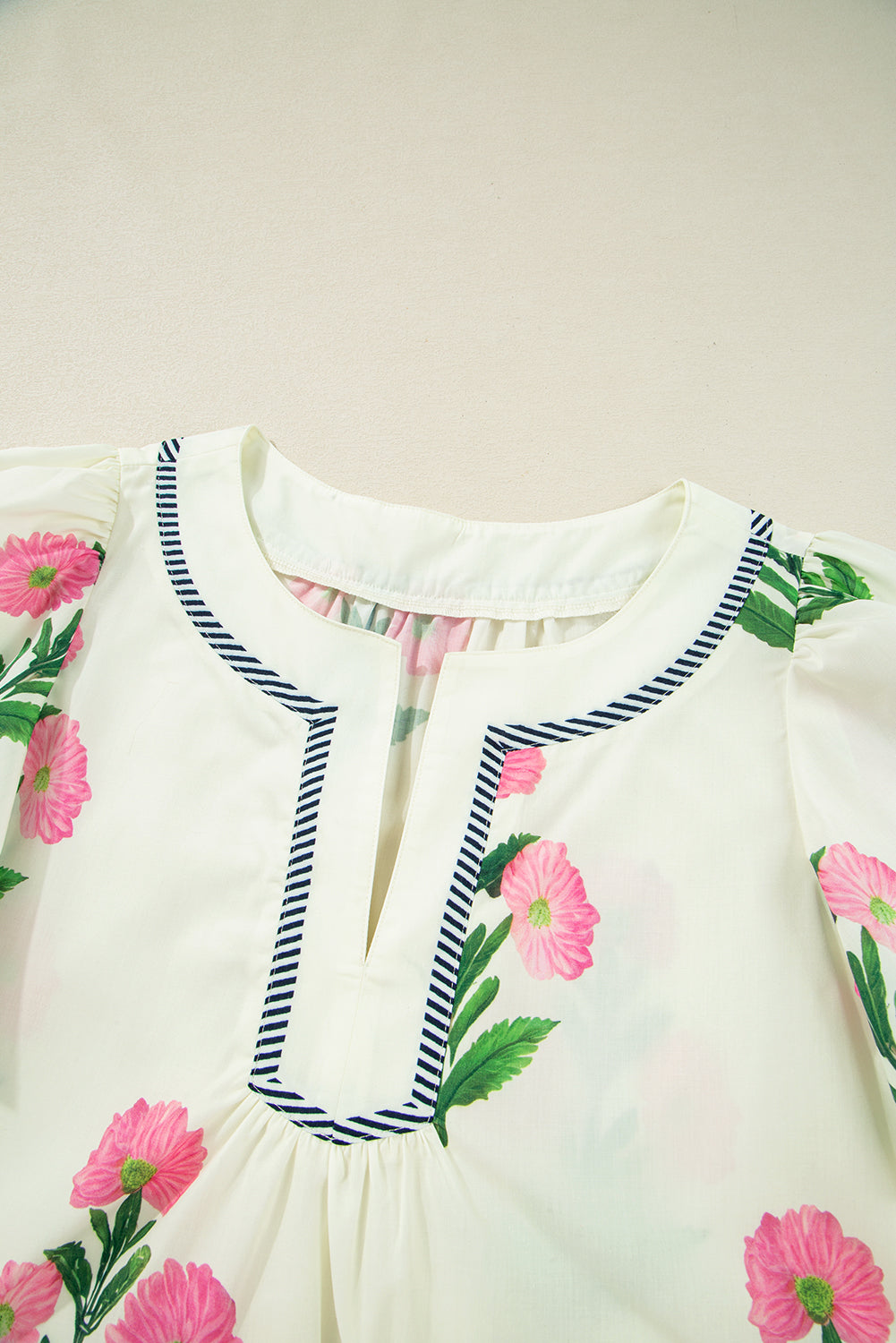 Floral Short Sleeve Split Neck Loose Mini Dress eAura