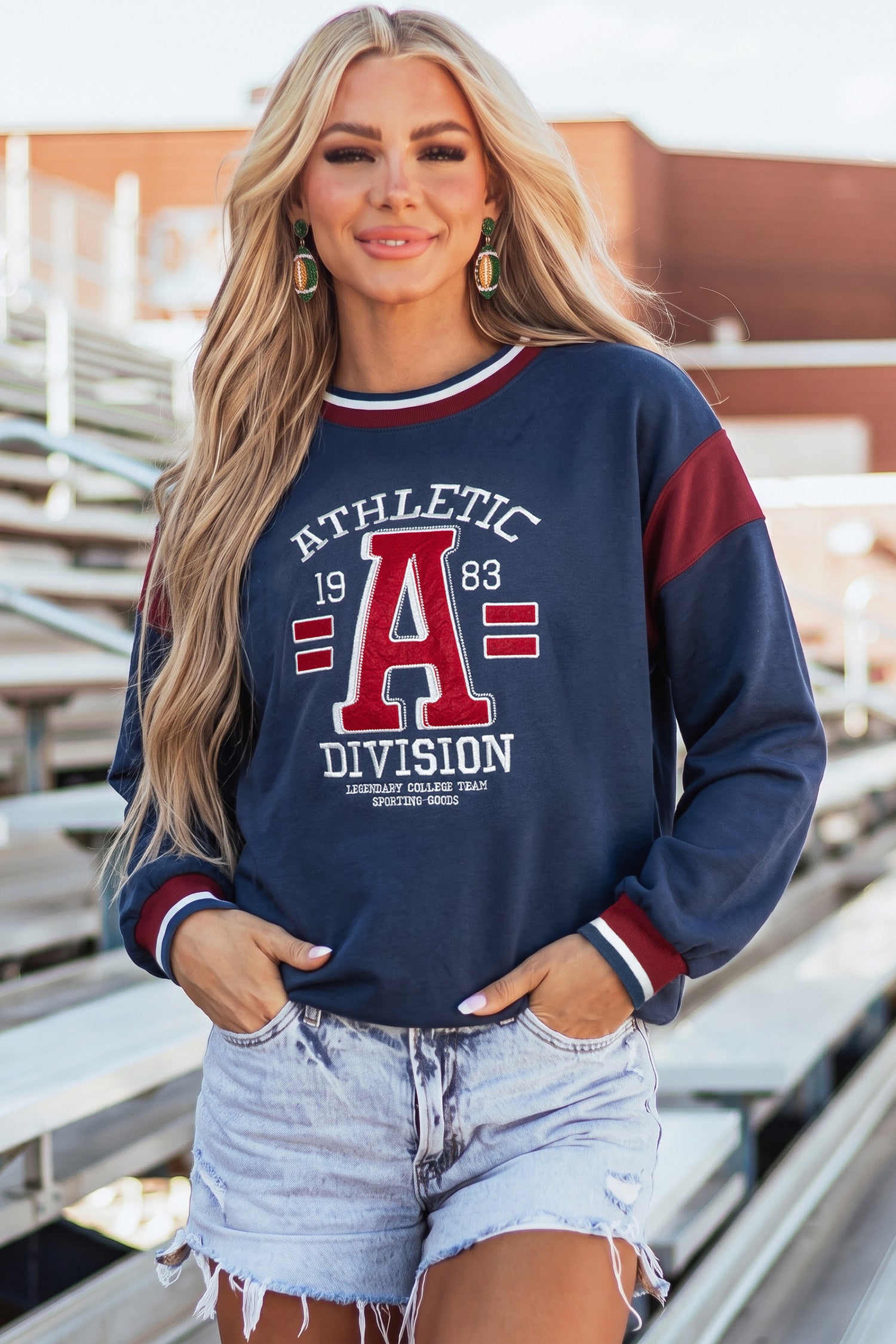 Patchwork Round Neck Long Sleeve Sweatshirt – Sail Blue