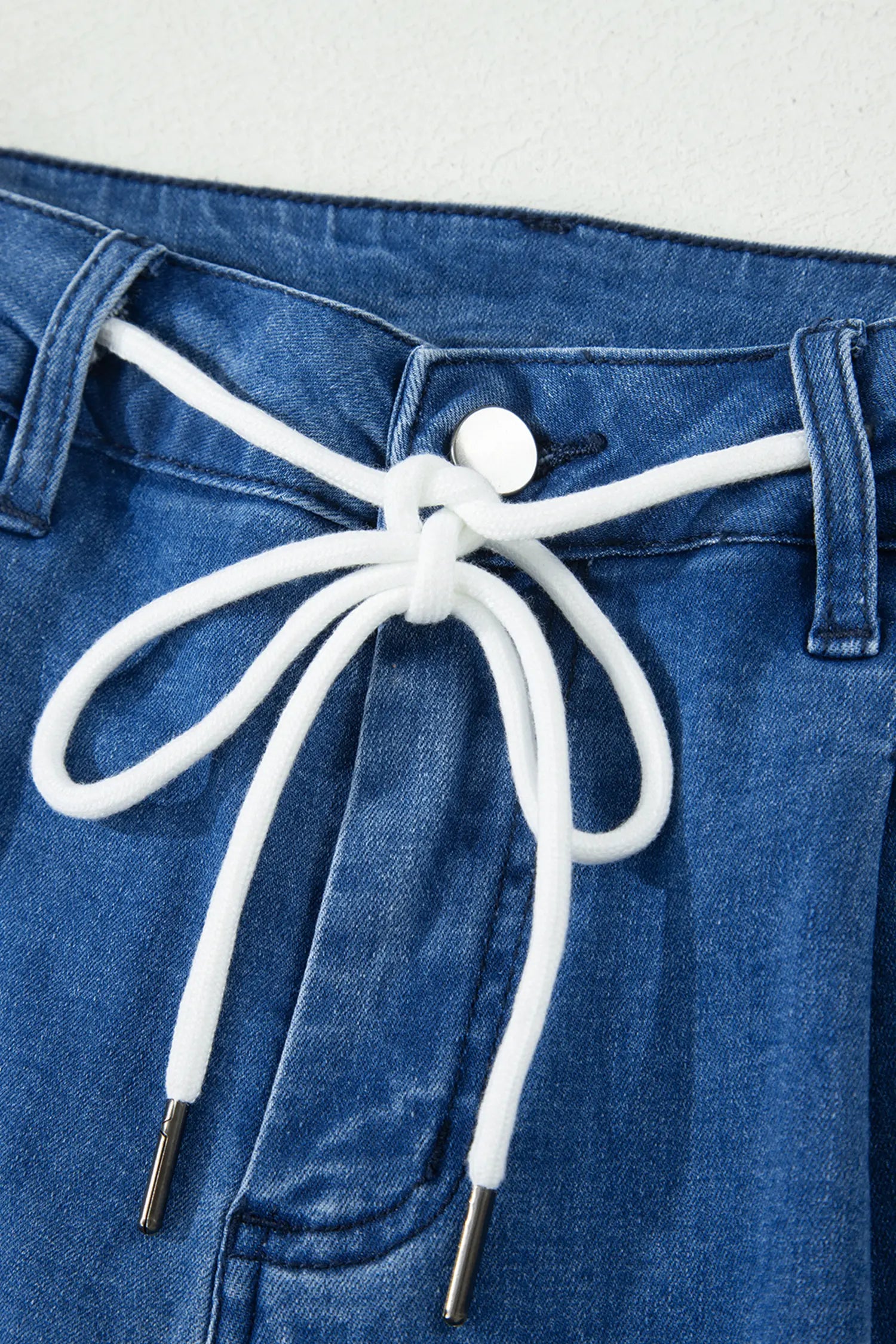 Dusk Blue Lace-up Pull on Wide Leg Jeans