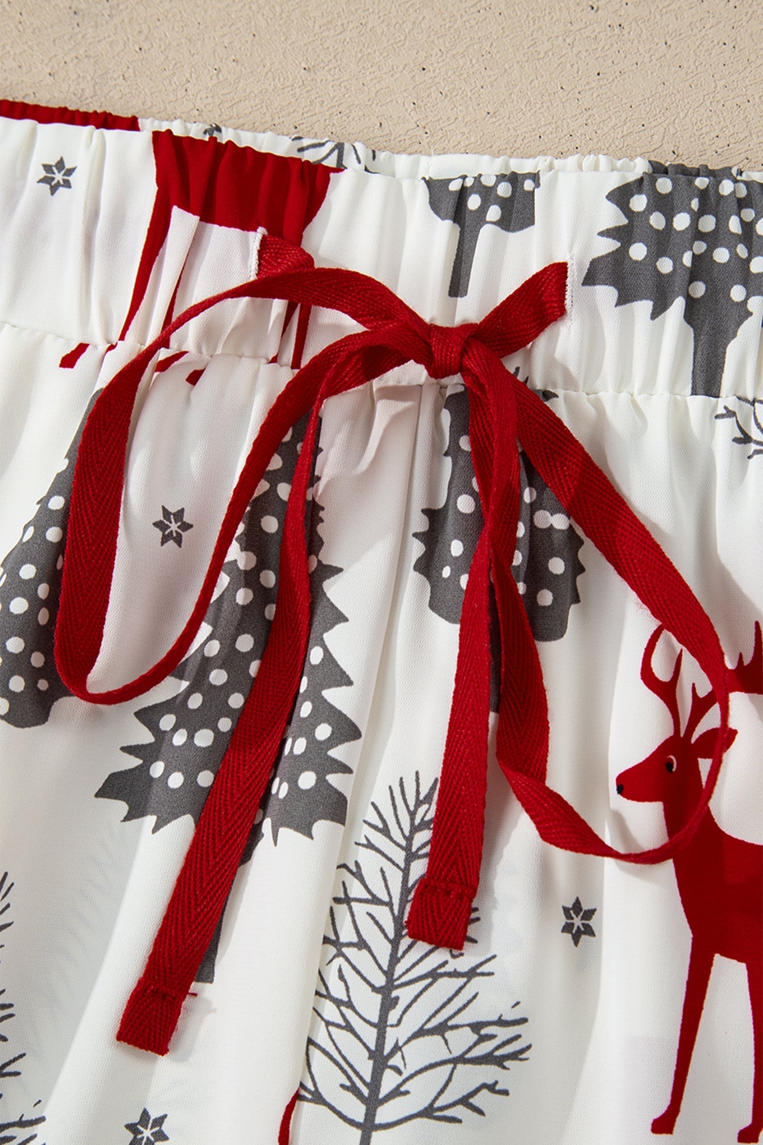Christmas Print Velvet Trim Bow Knot Pyjama Shorts Set - Loungewear & Sleepwear/Sleepwear