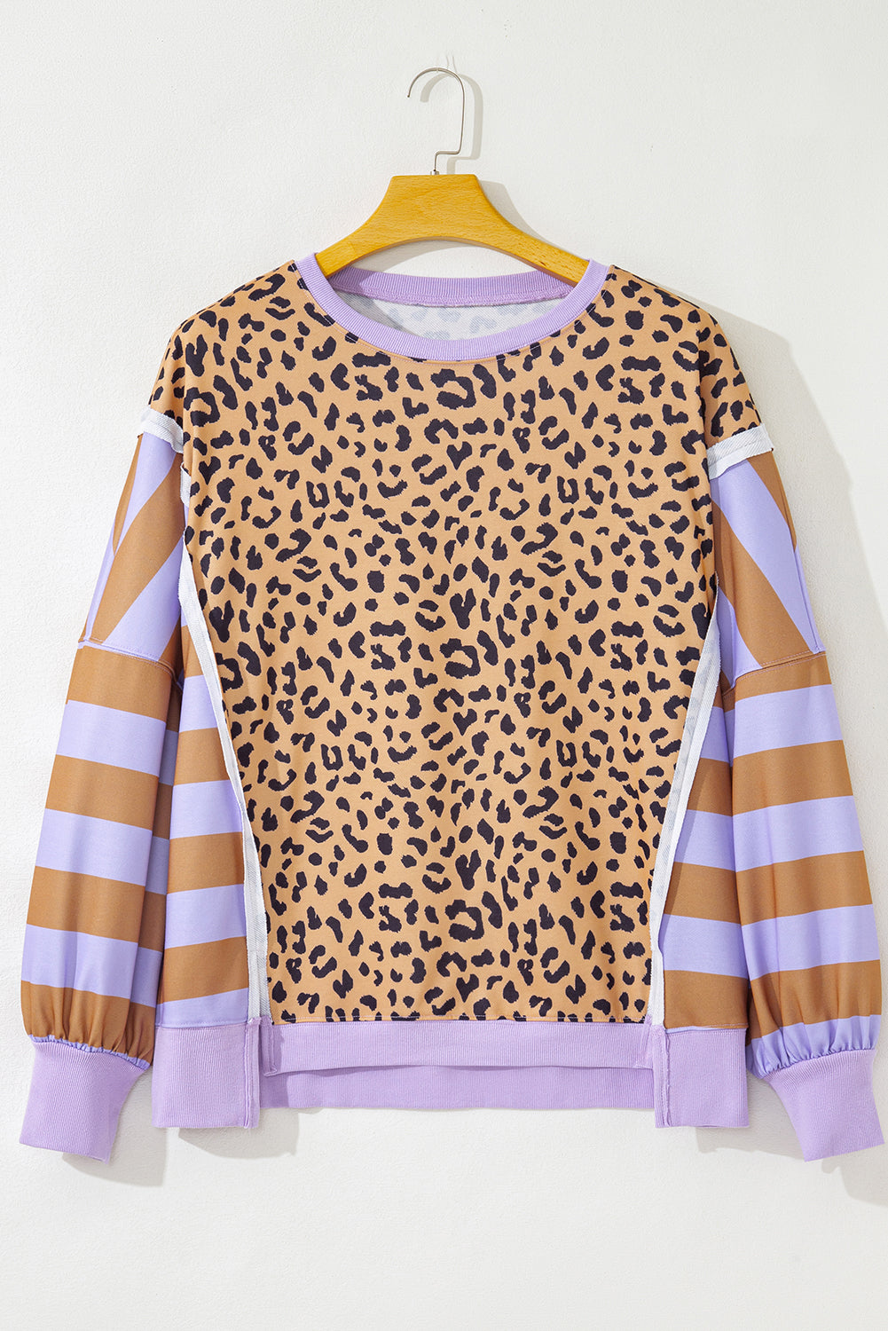 Leopard Striped Patchwork Plus Size Loose Sweatshirt eAura