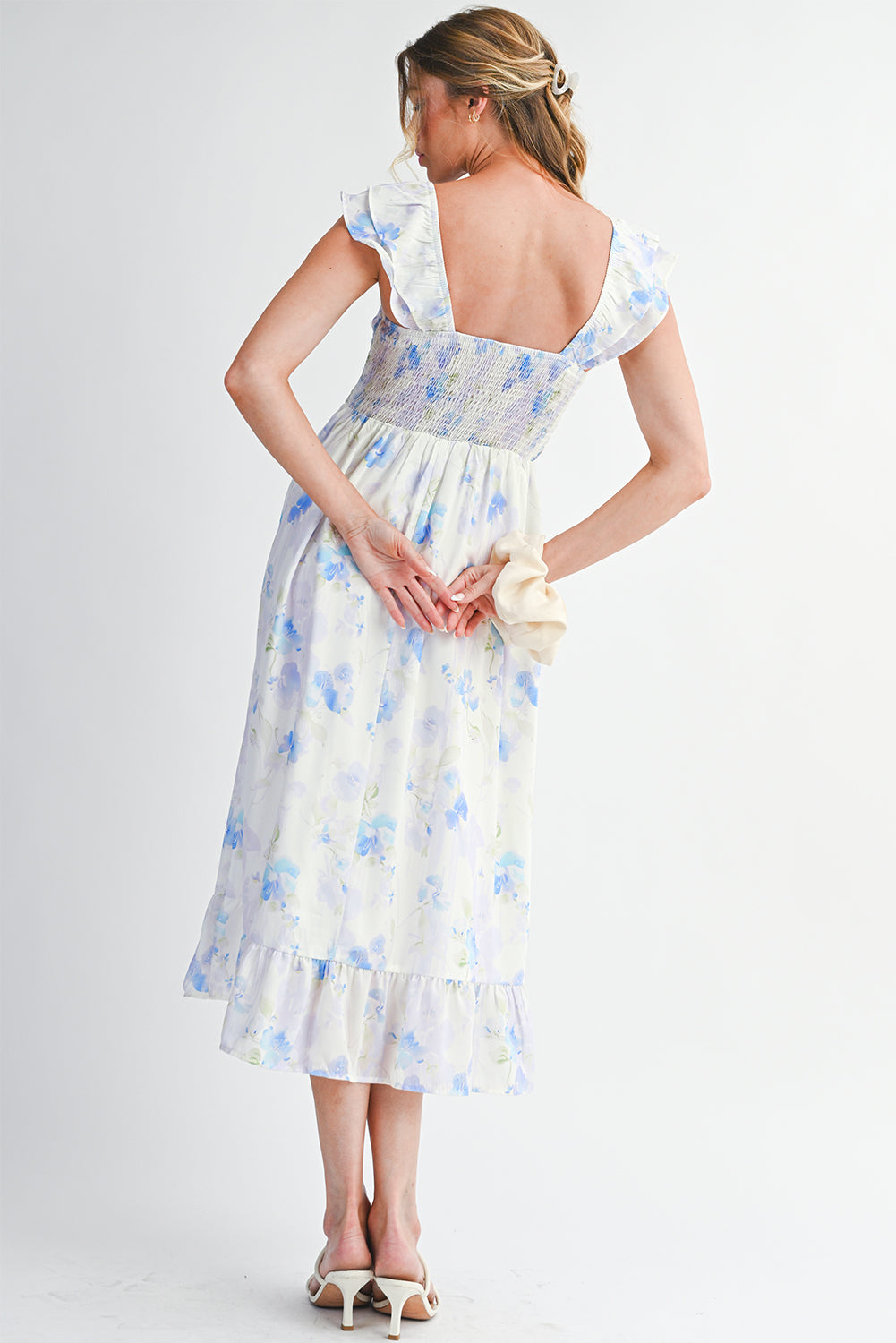 Floral Smocked  Ruffle Sleeveless Long Dress