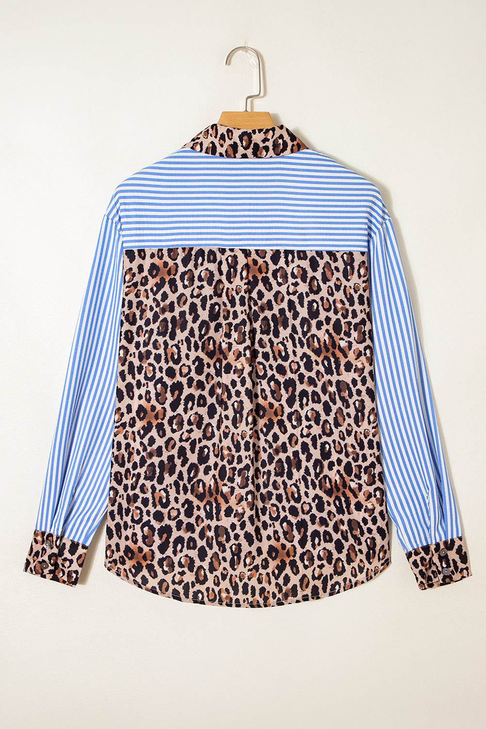 Striped Leopard Print Patchwork Button Up Shirt - eAura
