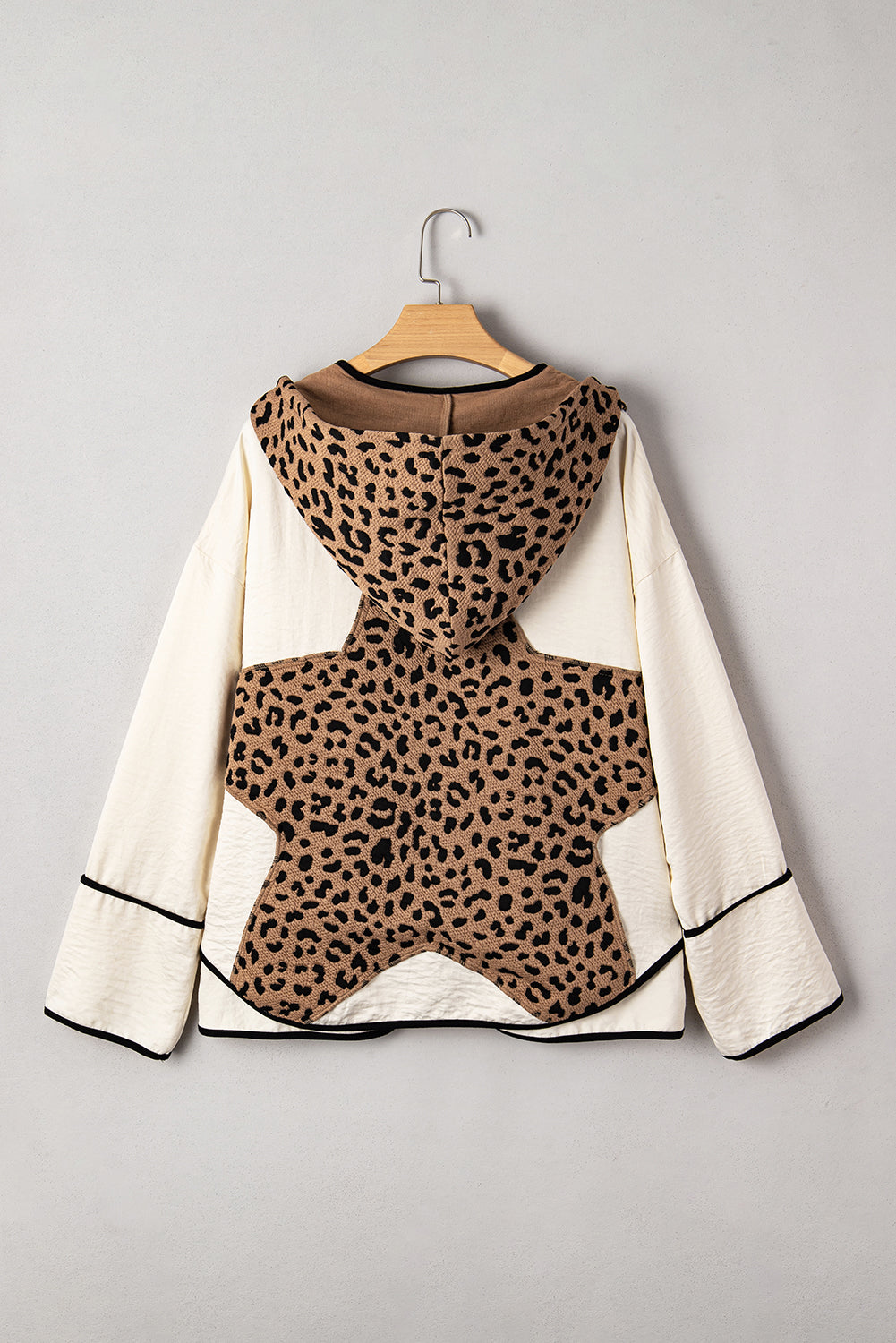Brown Leopard Hooded Contrast Open Front Jacket eAura