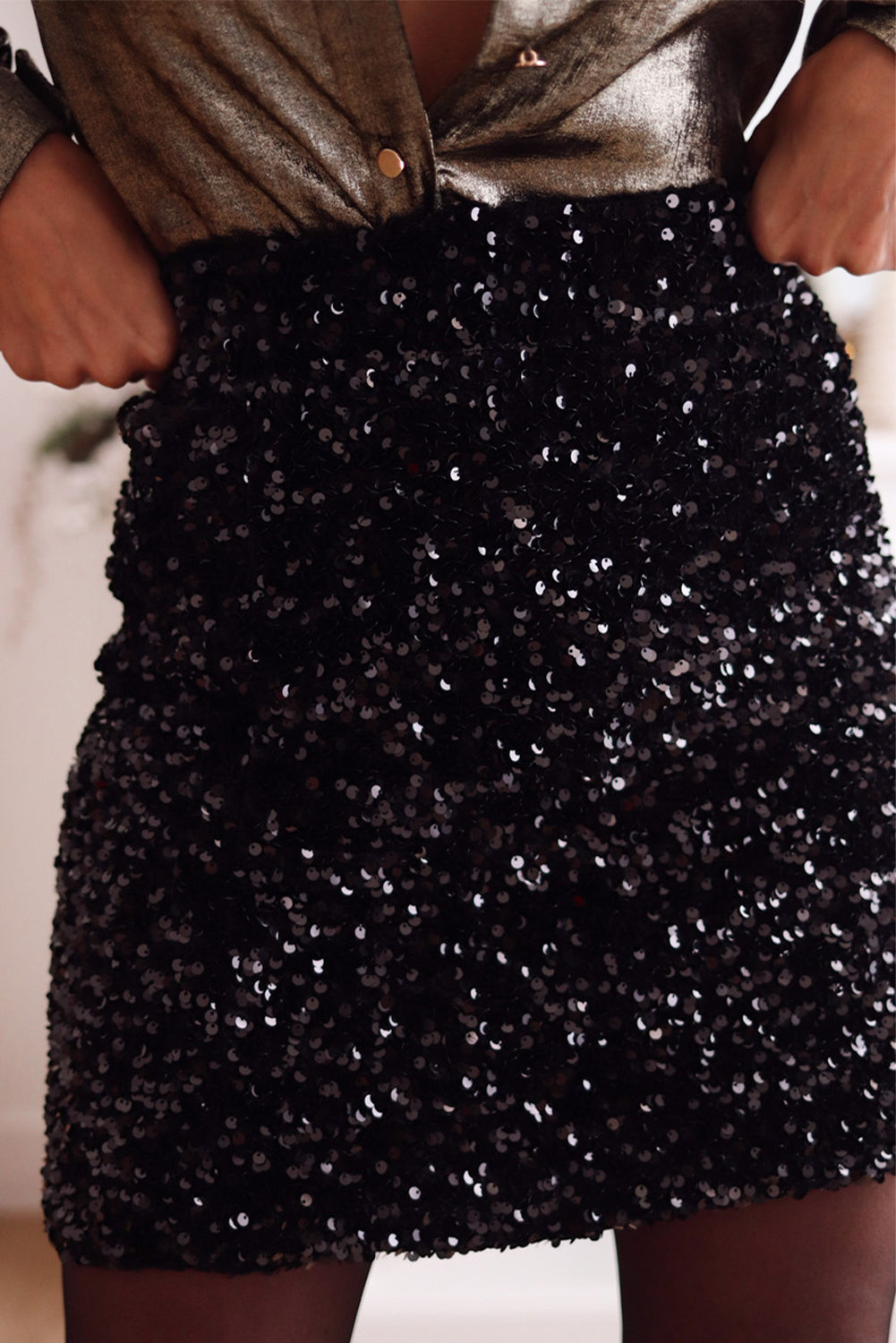 Black Sequin Bodycon Mini Skirt - eAura
