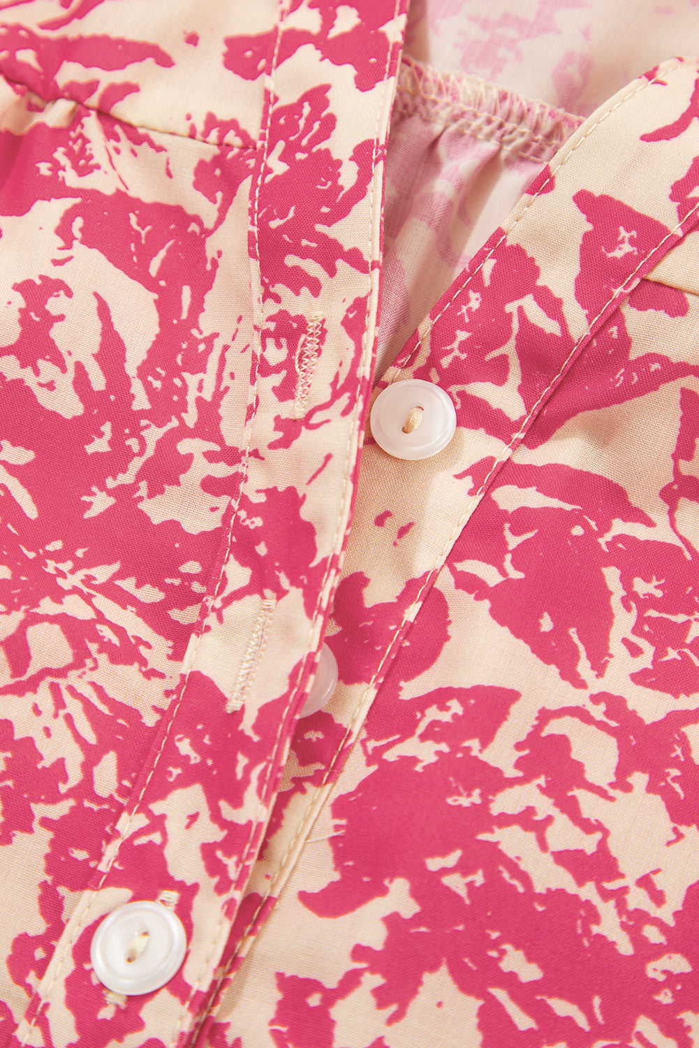 Rose Allover Print Half Button Neck Ruffle Sleeve Blouse eAura