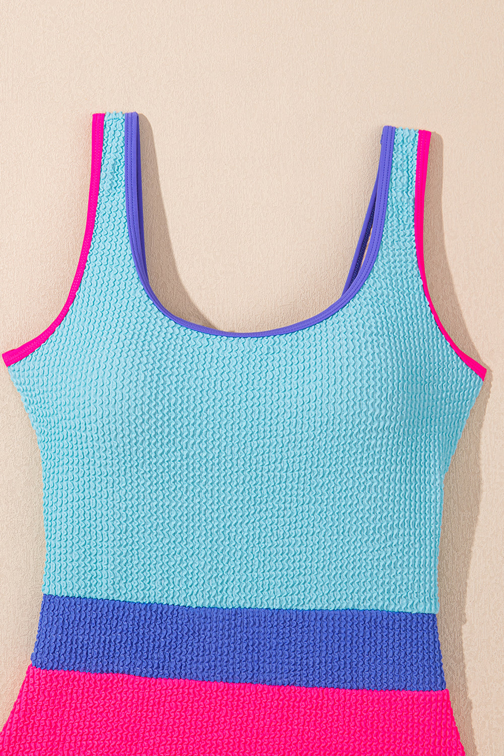 Iceland Blue Textured Color Block Patchwork One Piece Swimsuit - eAura