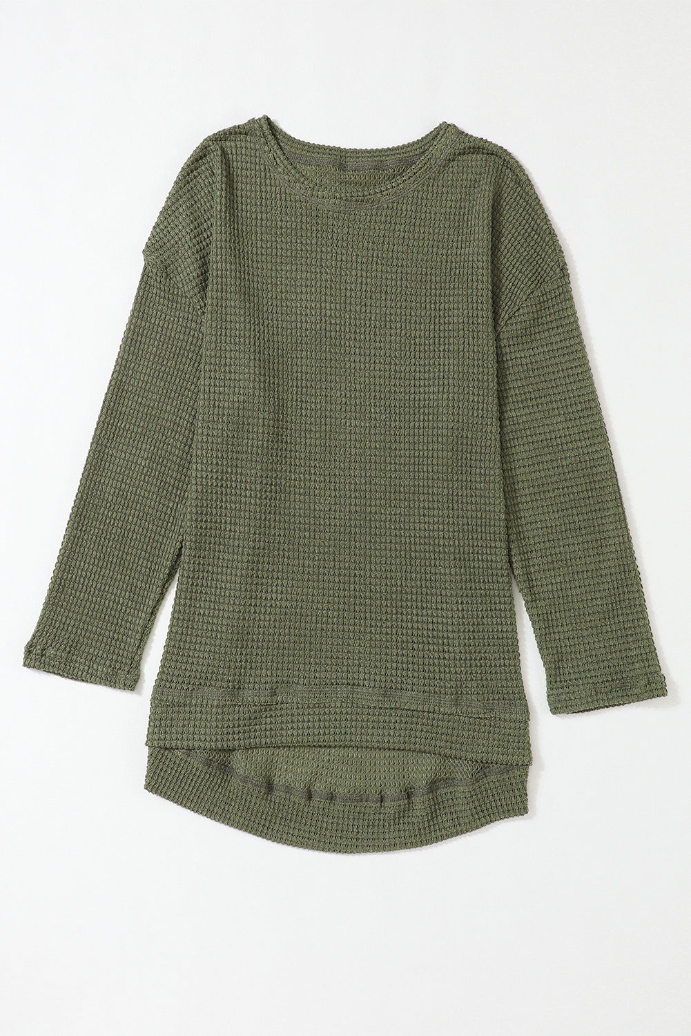 Khaki Waffle Knit High Slits Oversized Top - eAura