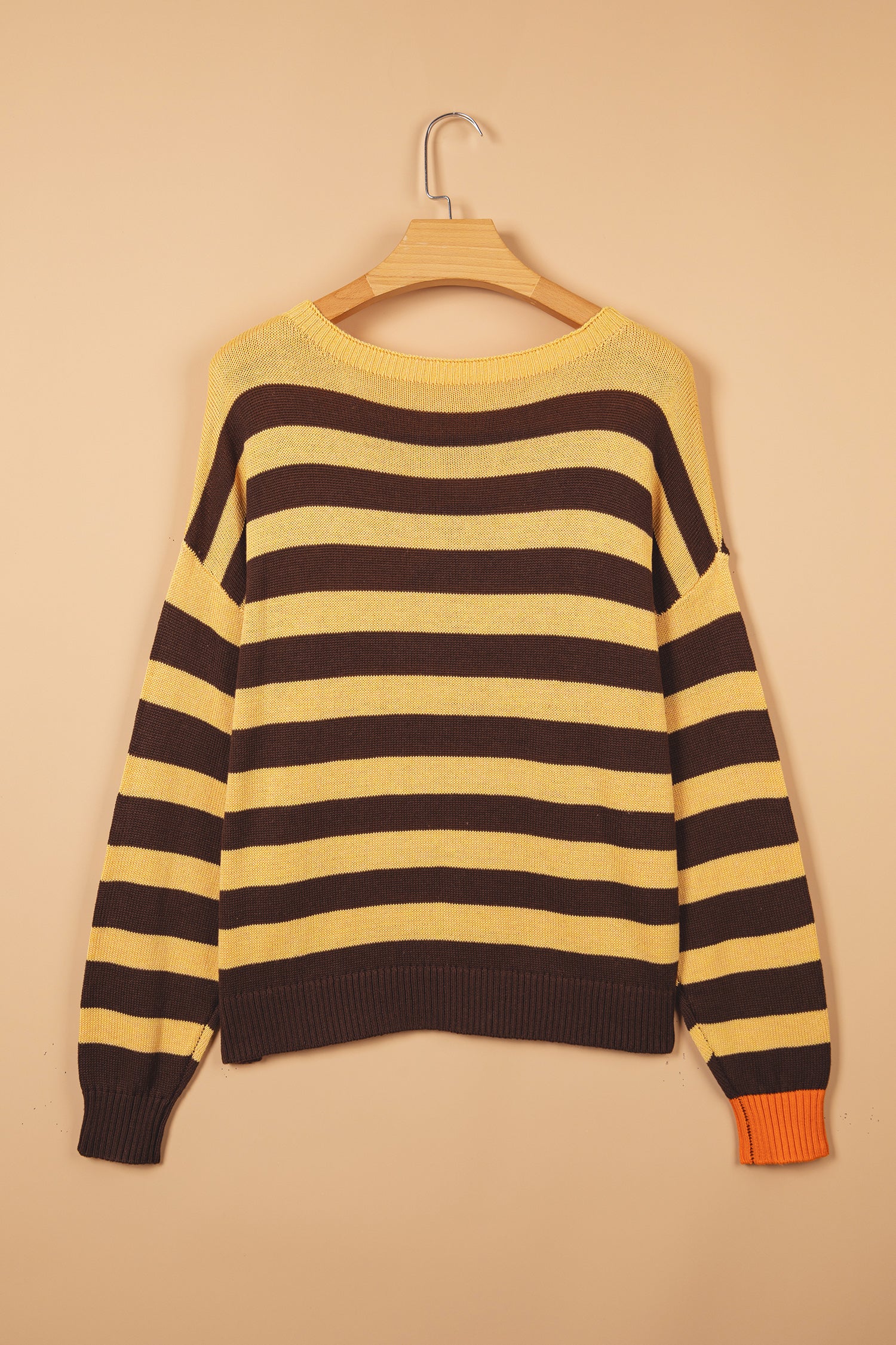 Striped Drop Shoulder Colorblock Pullover Sweater – Brown Stripe