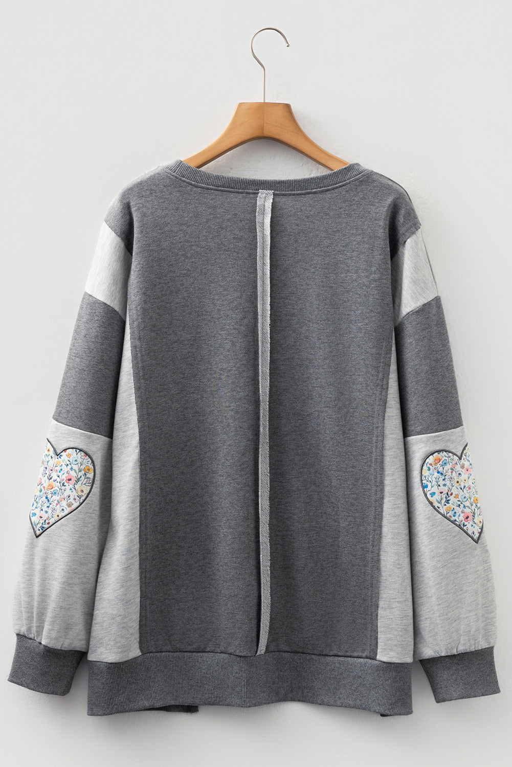 LOVE Graphic Exposed Seam Patchwork Uneven Hem Chic Sweatshirt - eAura
