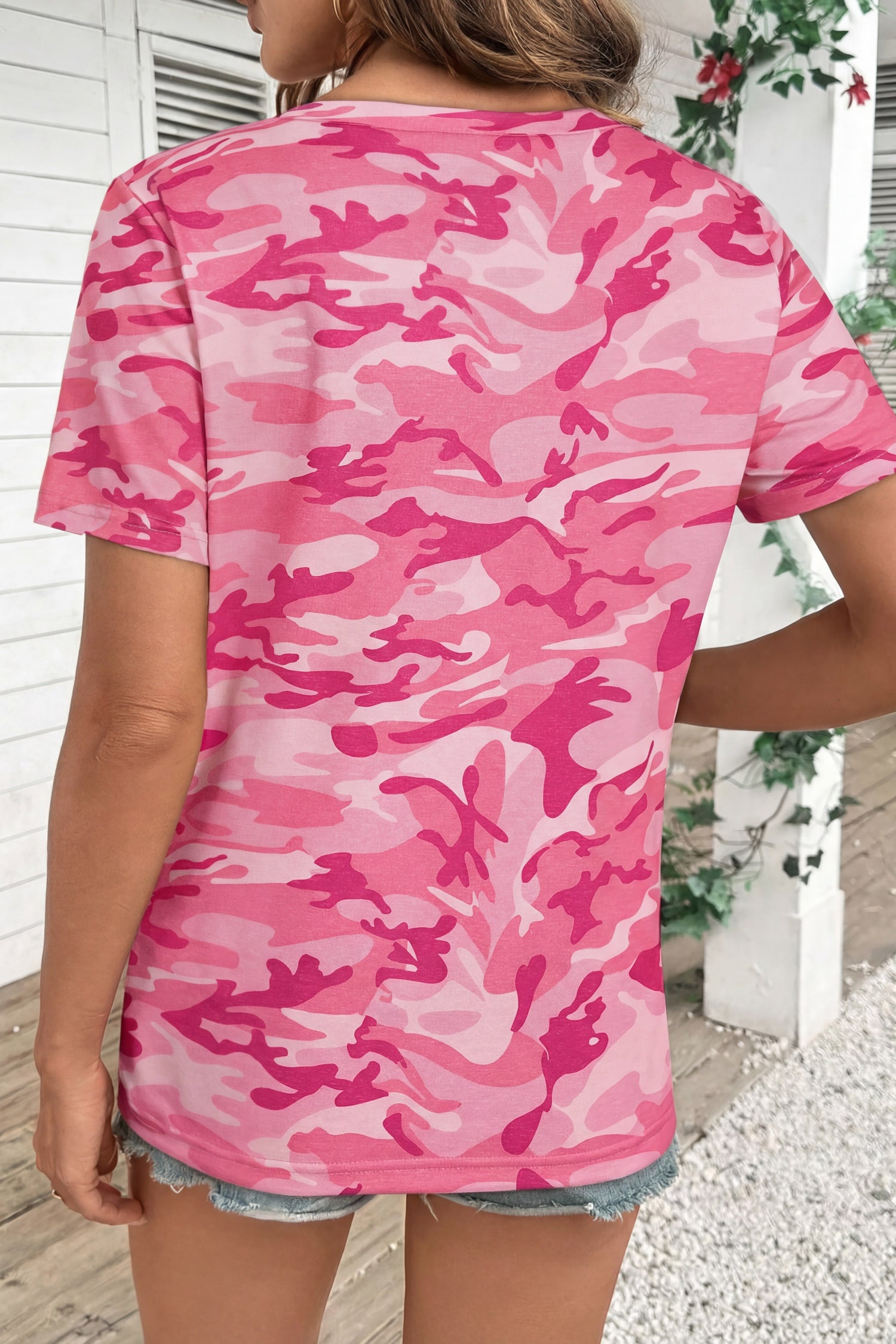 Camouflage Print Crew Neck T-Shirt