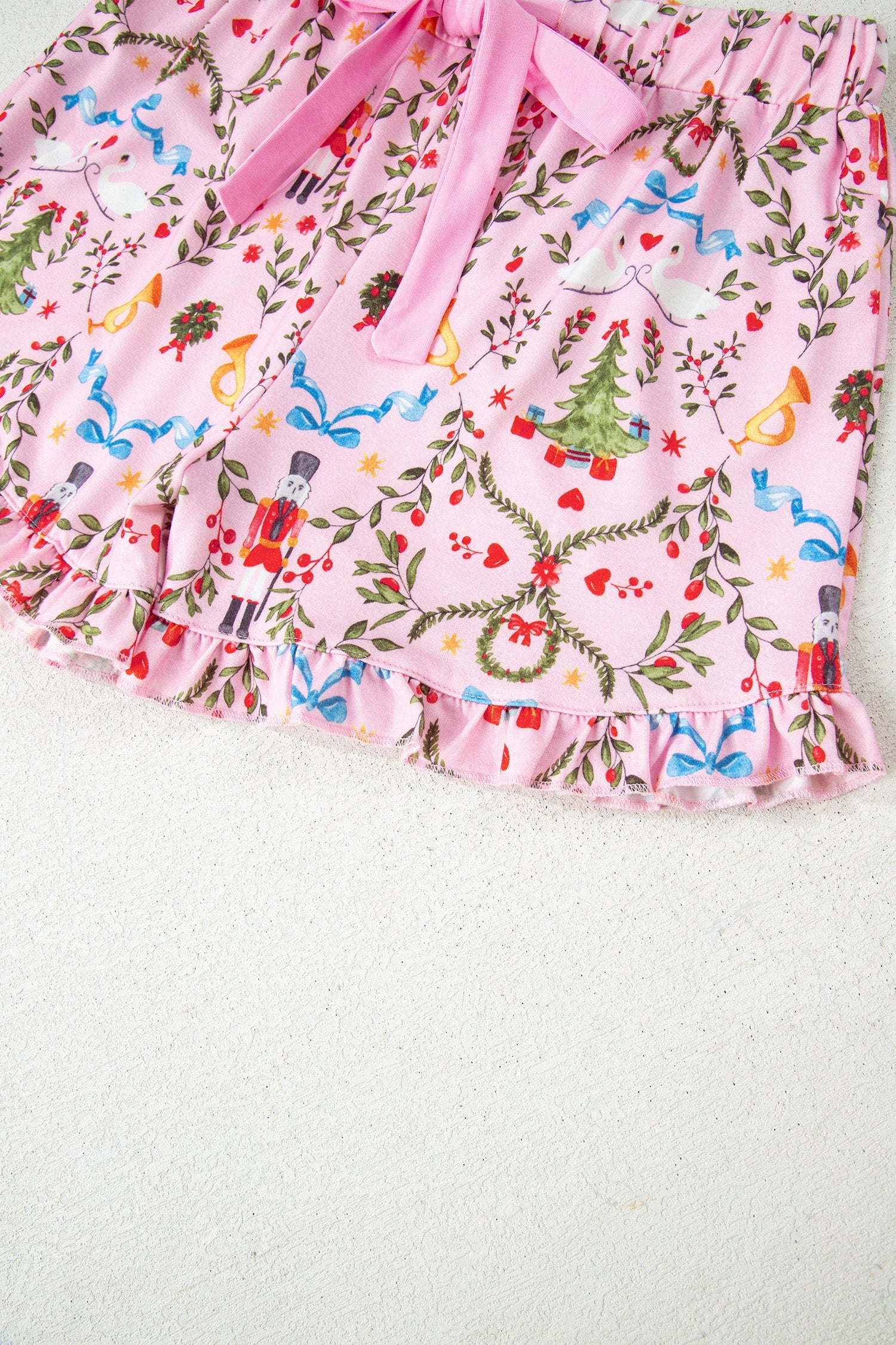 Nutcracker Doll Christmas Print Ribbon Tie Waist Short 2pcs Pajama Set - Loungewear & Sleepwear/Sleepwear