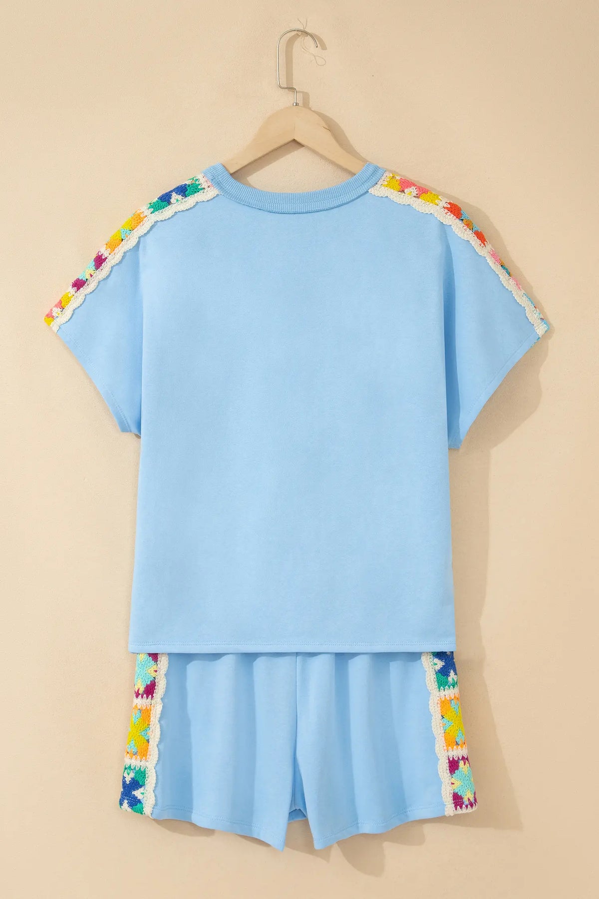 Mist Blue Granny Square Crochet Detail Short 2pcs Set – Light Blue