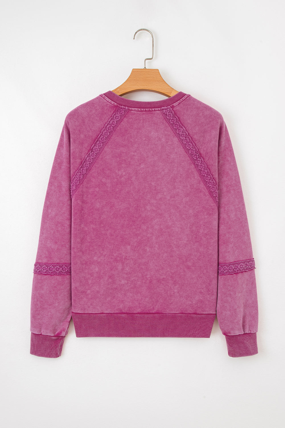 Lace Patchwork Detail Notched Neck Mineral Wash Baggy Sweatshirt - Tops/Sweatshirts & Hoodies