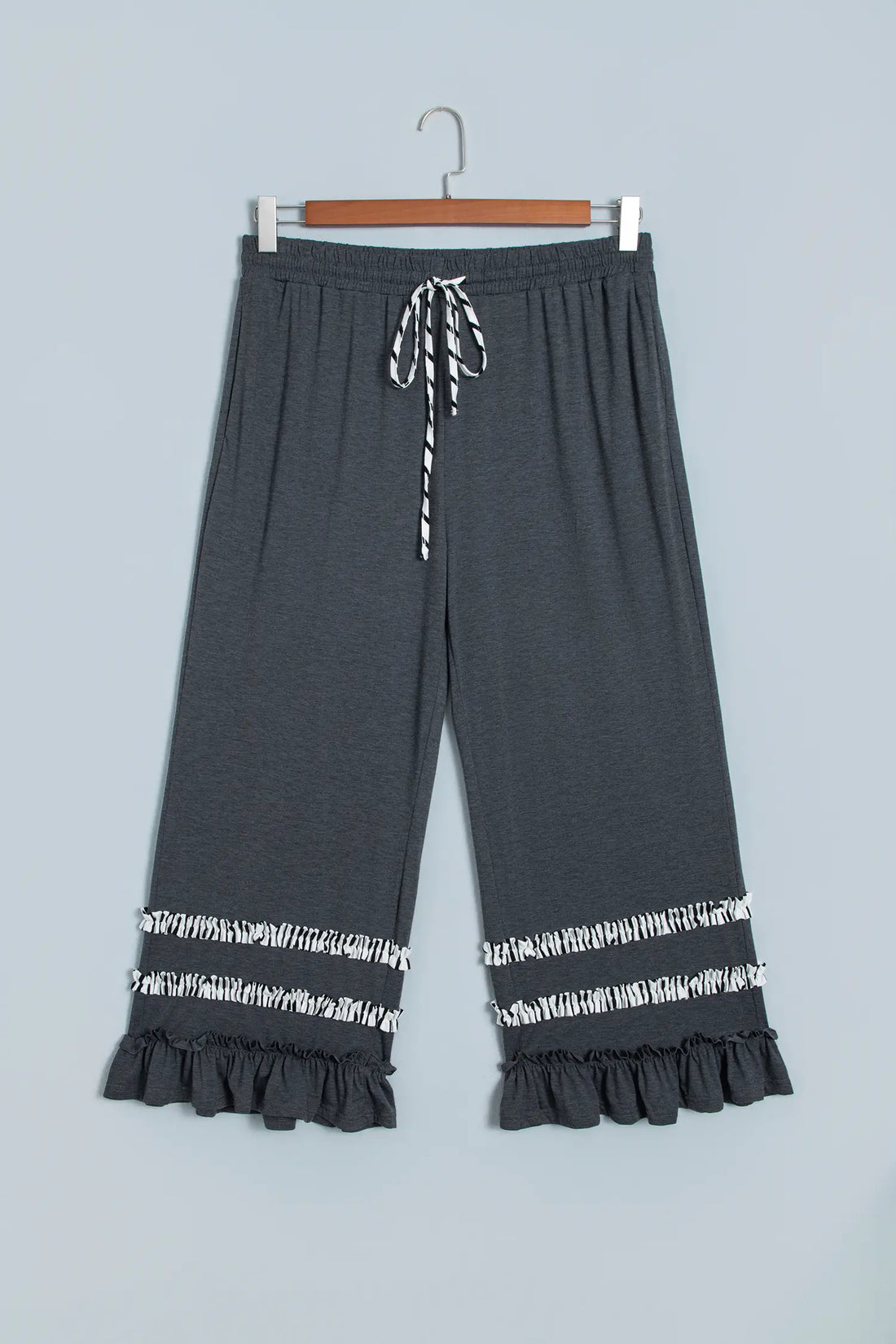 Dark Grey Tiered Ruffled Casual Plus Size Wide Leg Pants