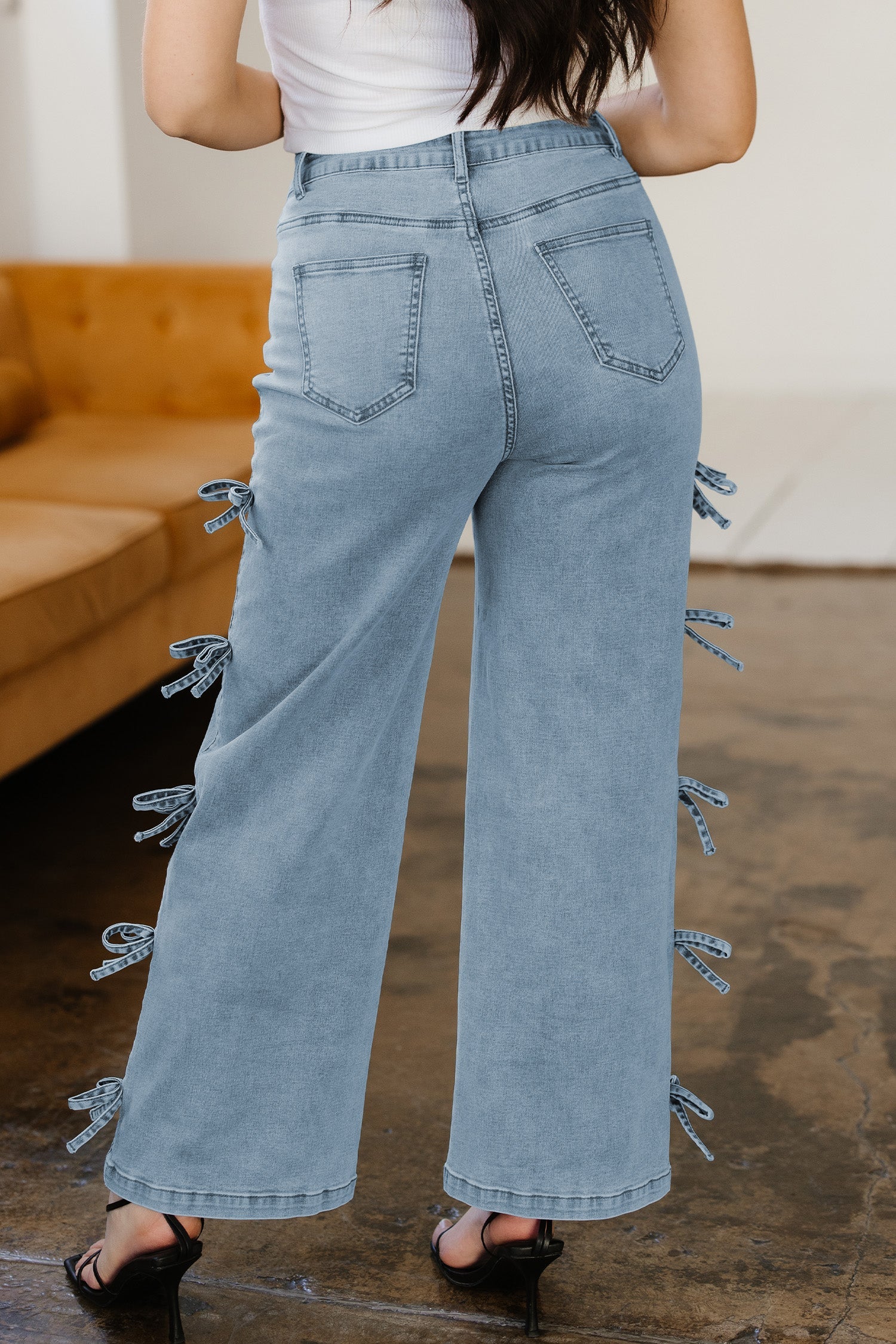 Bow Knot Side Detail Straight Leg Loose Jeans - Bottoms/Jeans