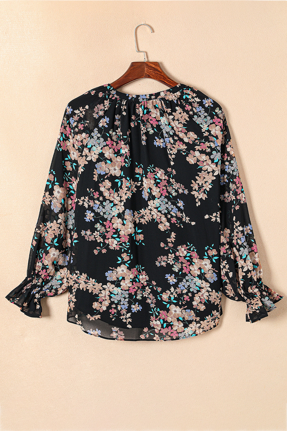 Black Wildflower Print Chiffon Blouse - Tops/Blouses & Shirts