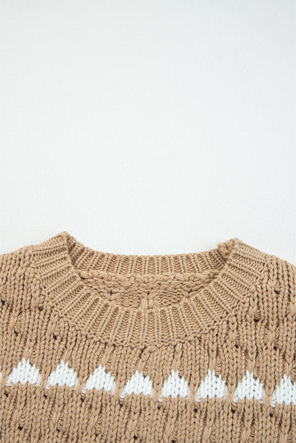 Contrast Detail Textured Knit Puff Sleeve Baggy Sweater - eAura